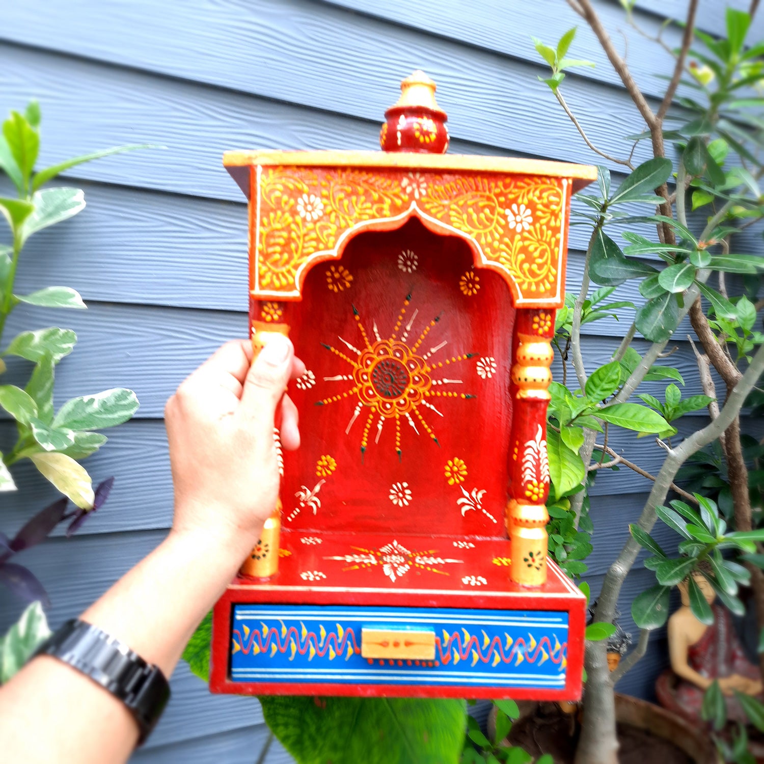 Pooja Temple with In Built Storage Drawer | Mandap For God |Puja Mandir Wall Mount - For Home , Puja Room, Office & Gifts - 15 Inch - Apkamart #Style_Style 1