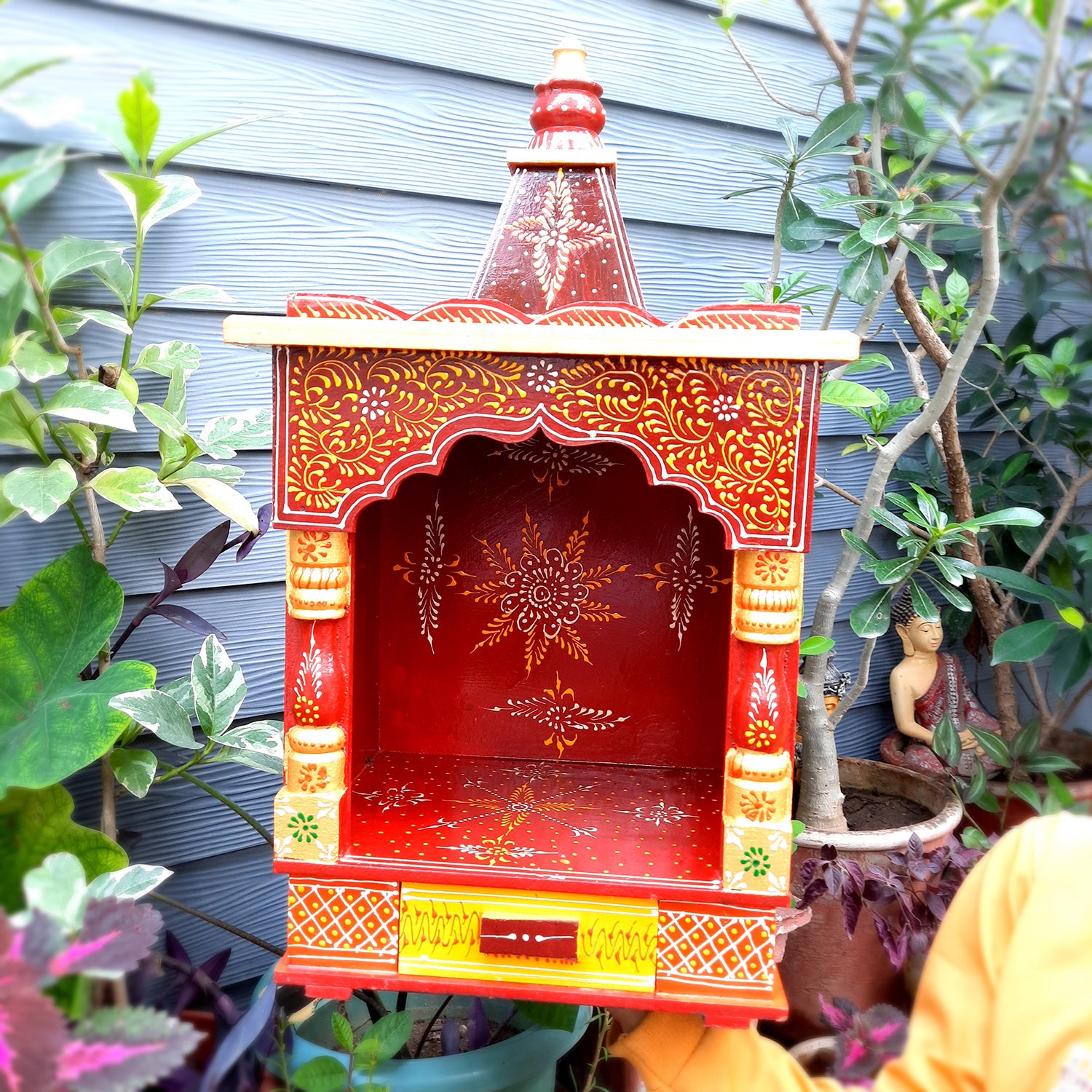 Pooja Temple Wooden With Storage Drawer | Big Mandir For Home | Puja Stand Mandap Wall Mounted – For House, Ghar, Office, Shop - 23 Inch