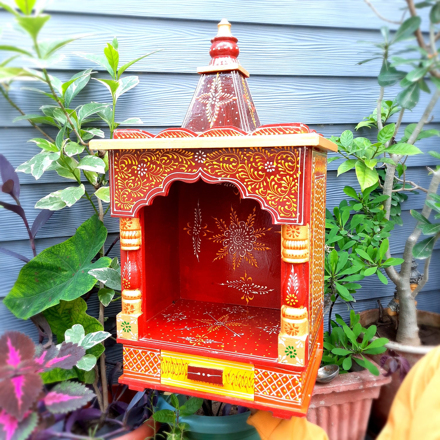 Pooja Temple Wooden With Storage Drawer | Big Mandir For Home | Puja Stand Mandap Wall Mounted – For House, Ghar, Office, Shop - 23 Inch