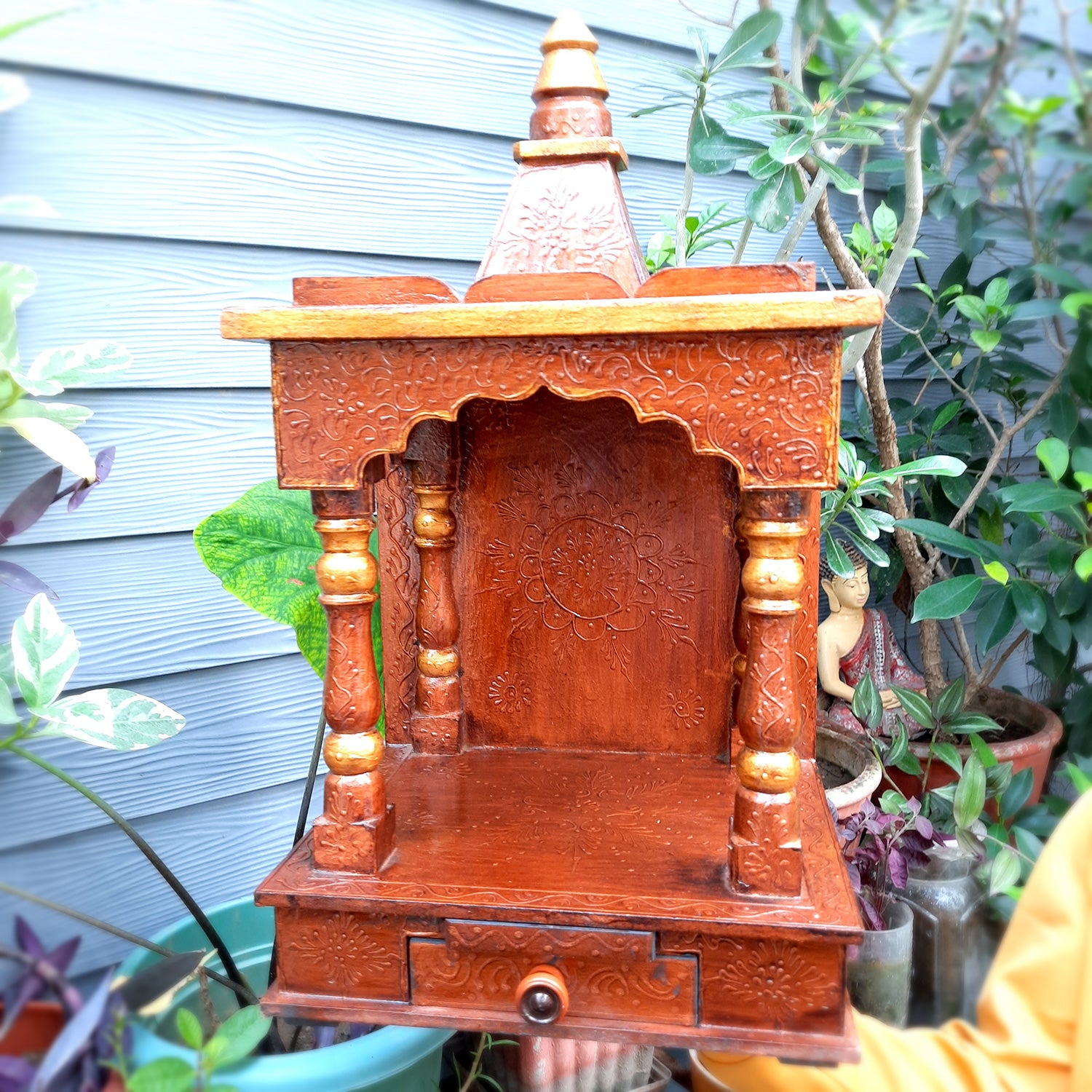 Wooden Temple for Home Big Size - Shelf with Doors - 23 Inch- Apkamart