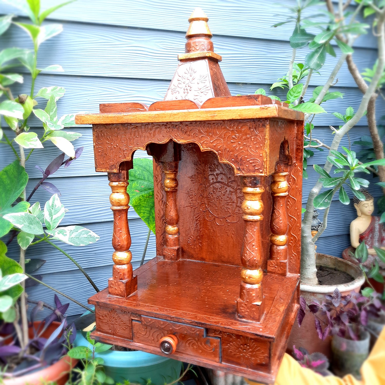 Wooden Temple for Home Big Size - Shelf with Doors - 23 Inch- Apkamart