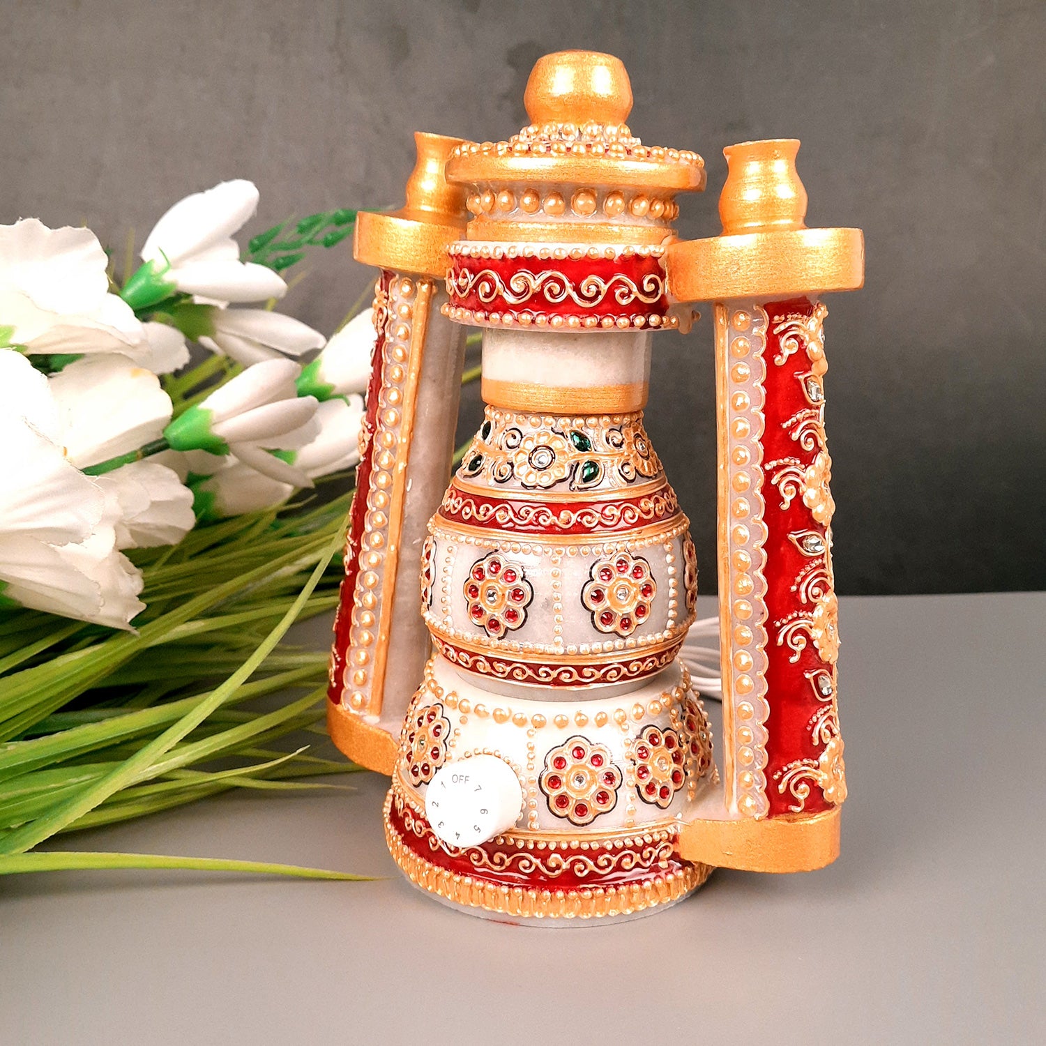Lantern | Table Lamp Marble - for Home Decor & Gifts - 9 Inch- Apkamart