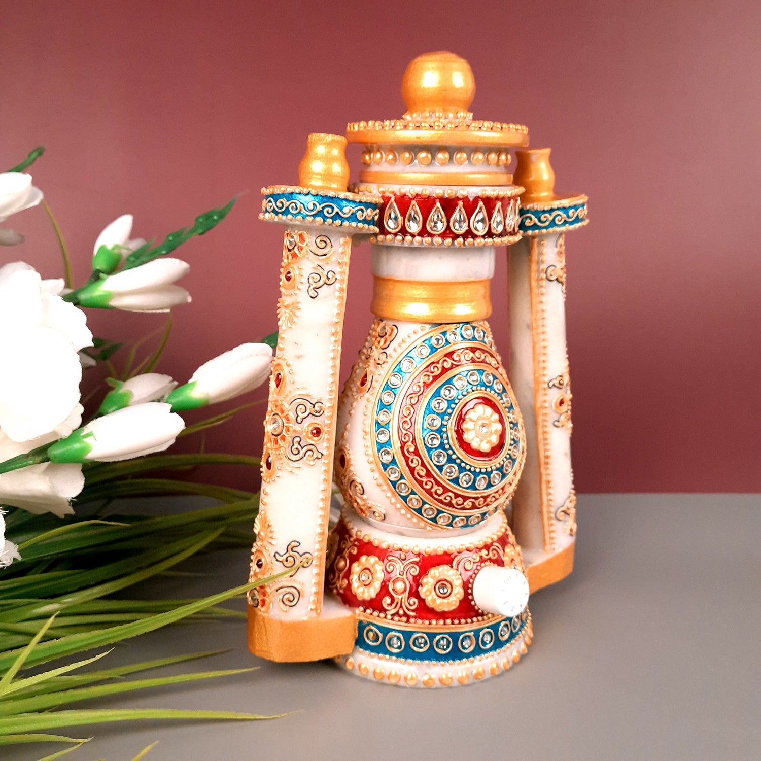 Lantern | Table Lamp Marble - for Home Decor & Gifts - 10 Inch- Apkamart