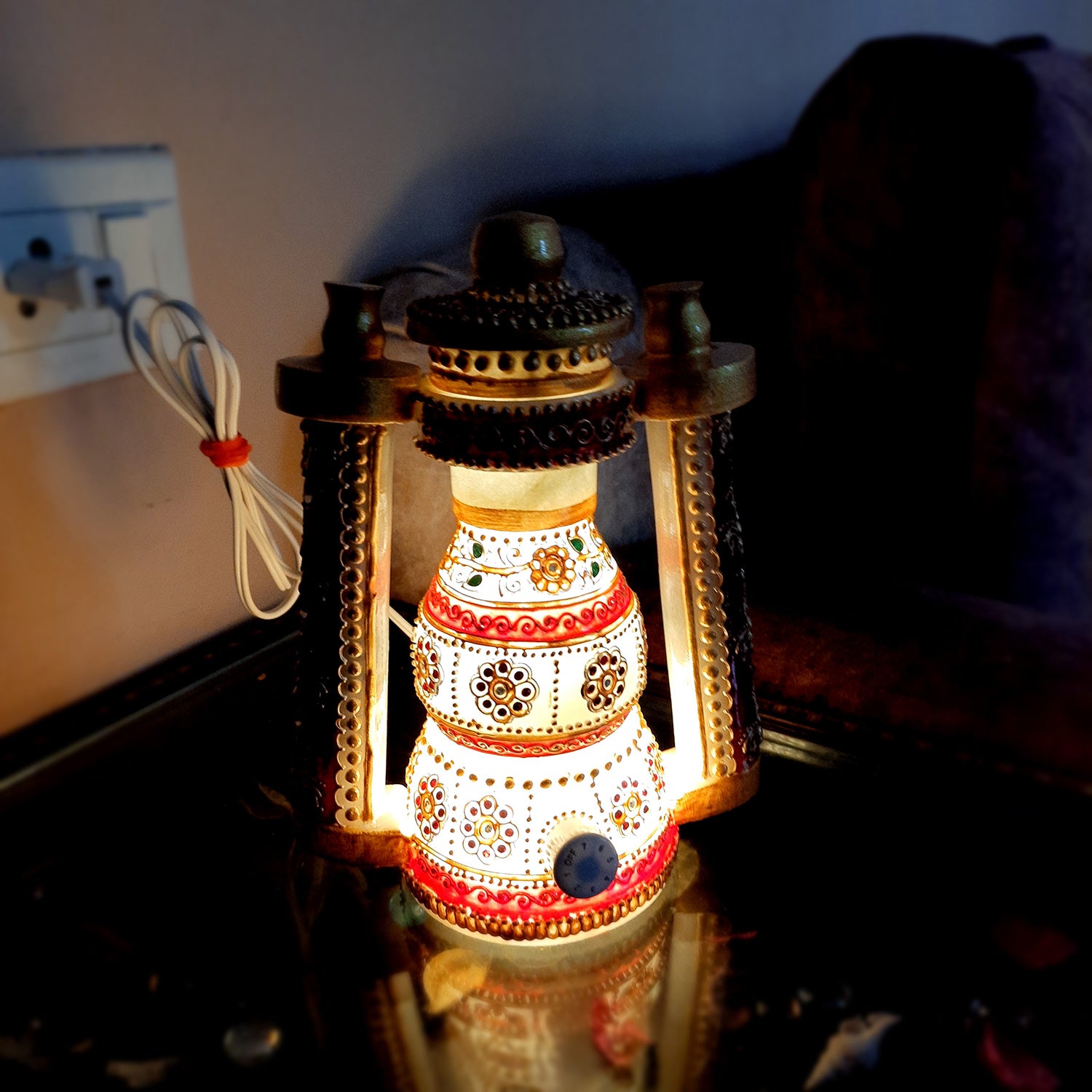 Lantern | Table Lamp Marble - for Home Decor & Gifts - 9 Inch- Apkamart