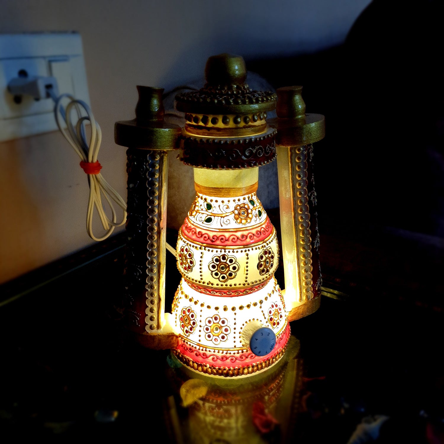 Lantern | Table Lamp Marble - for Home Decor & Gifts - 9 Inch- Apkamart