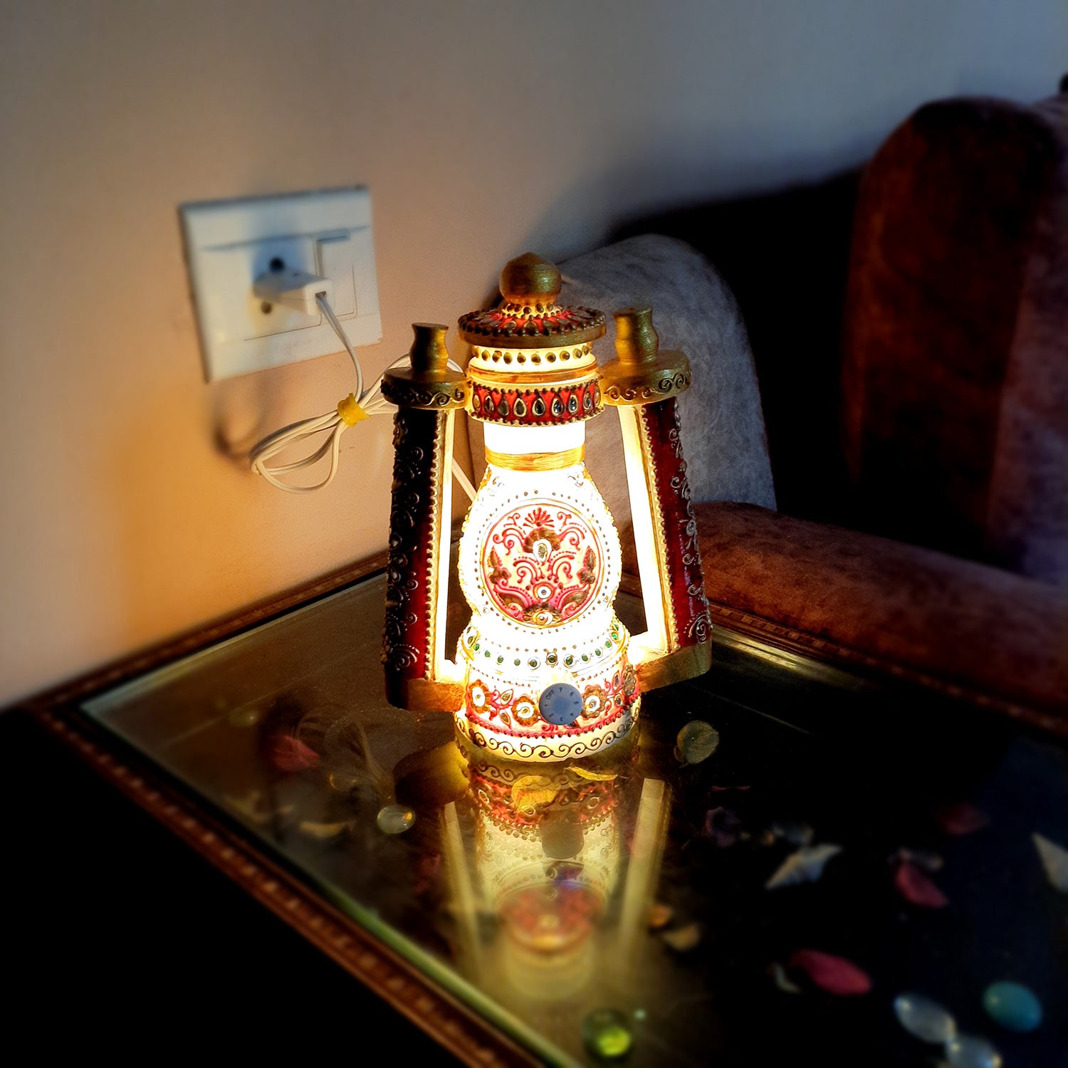 Lantern | Table Lamp Marble - for Bedroom & Living Room - 9 Inch- Apkamart