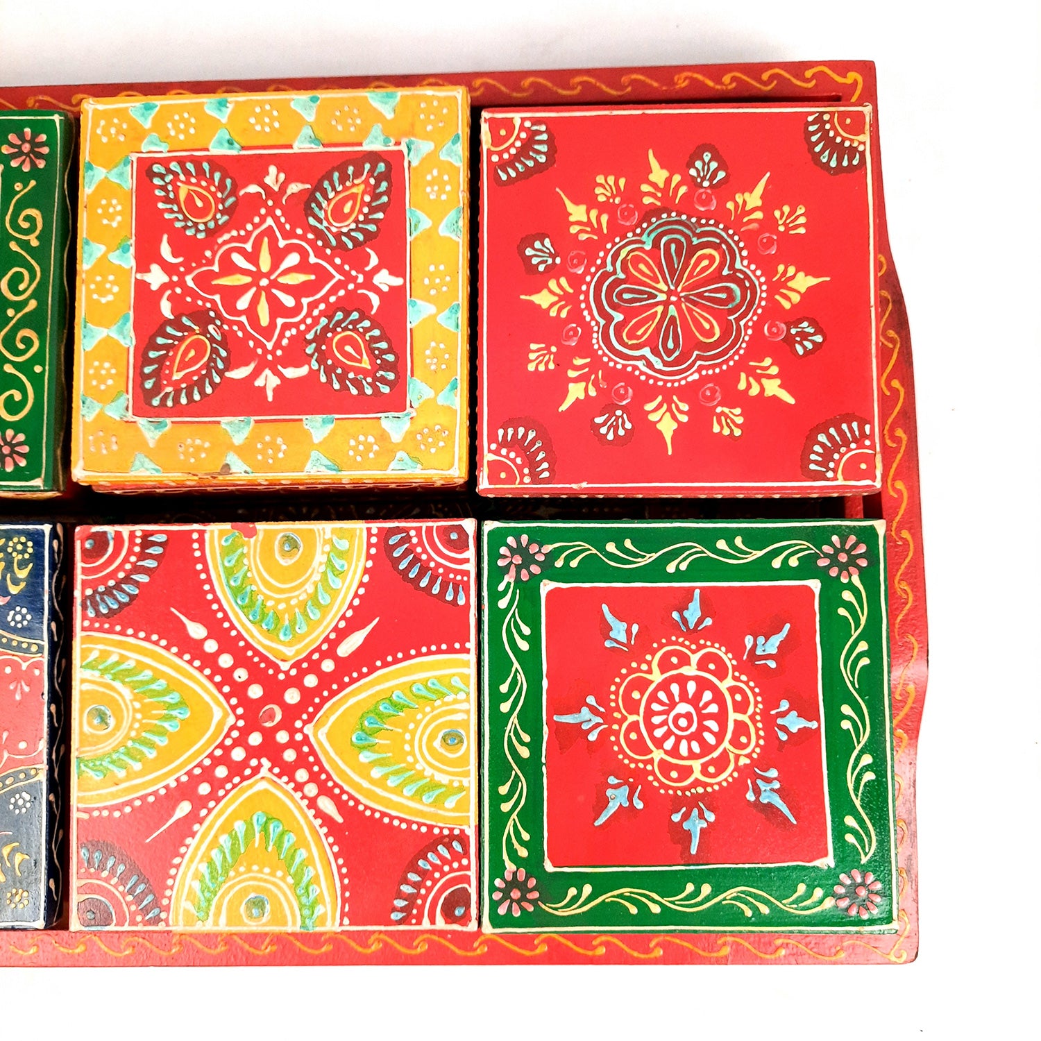 Serving Tray Wooden With Six Boxes & Lid | Mutipurpose Organizer Tray - For Dining Table, Kitchen , Organization & Gifts - Apkamart