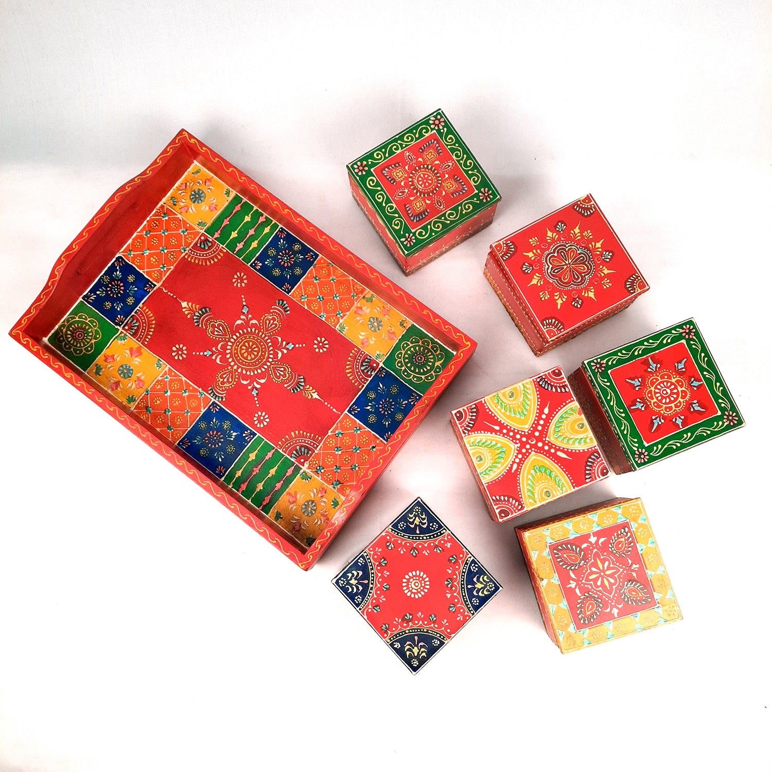 Serving Tray Wooden With Six Boxes & Lid | Mutipurpose Organizer Tray - For Dining Table, Kitchen , Organization & Gifts - Apkamart