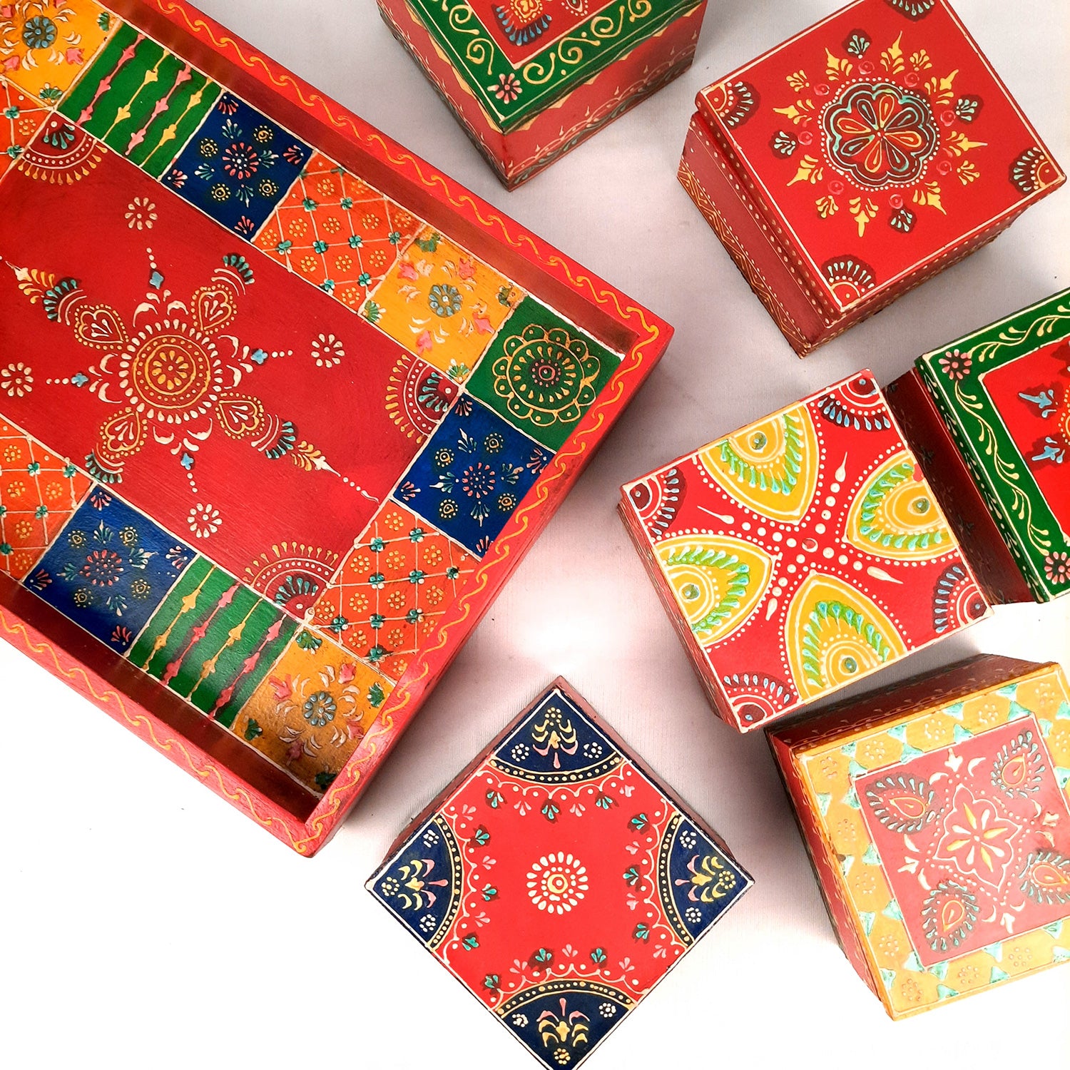 Serving Tray Wooden With Six Boxes & Lid | Mutipurpose Organizer Tray - For Dining Table, Kitchen , Organization & Gifts - Apkamart