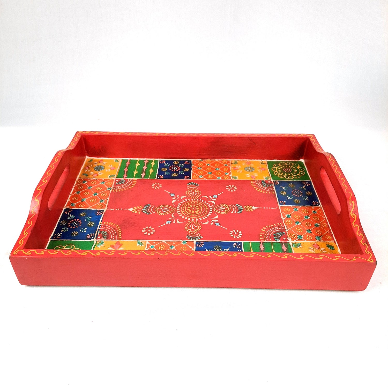 Serving Tray Wooden With Six Boxes & Lid | Mutipurpose Organizer Tray - For Dining Table, Kitchen , Organization & Gifts - Apkamart