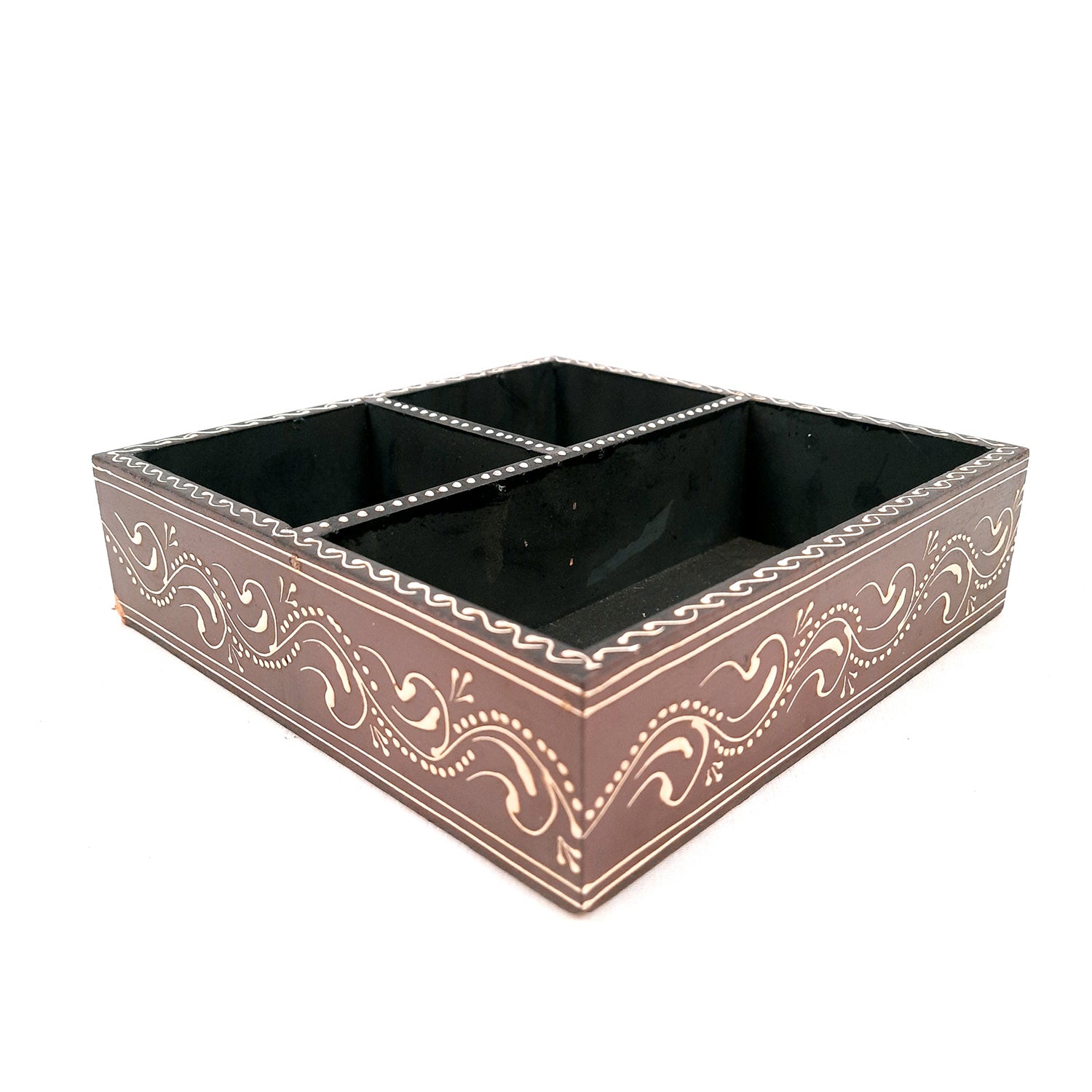 Serving Tray Wooden | Tray Cum Organizer for Keeping Tea/ Sugar/ Coffee Sachet & Cutlery - for Home, Dining Table, Kitchen Decor, Restaurant, Office, Cafe - 7 Inch - Apkamart