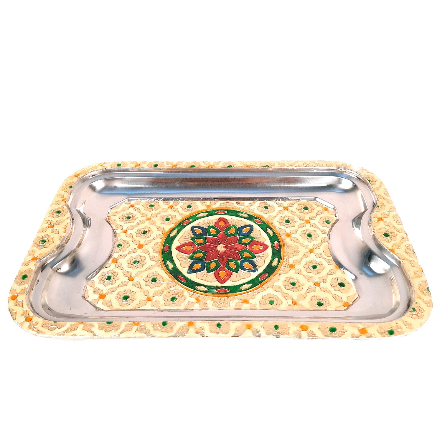 Serving Tray | Tea & Snacks Serving Platter | Rectangular Steel Tray - for Home, Dining Table, Kitchen Decor | Wedding & Housewarming Gift - 12 Inch - Apkamart