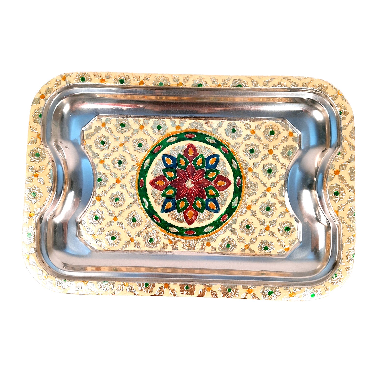Serving Tray | Tea & Snacks Serving Platter | Rectangular Steel Tray - for Home, Dining Table, Kitchen Decor | Wedding & Housewarming Gift - 12 Inch - Apkamart
