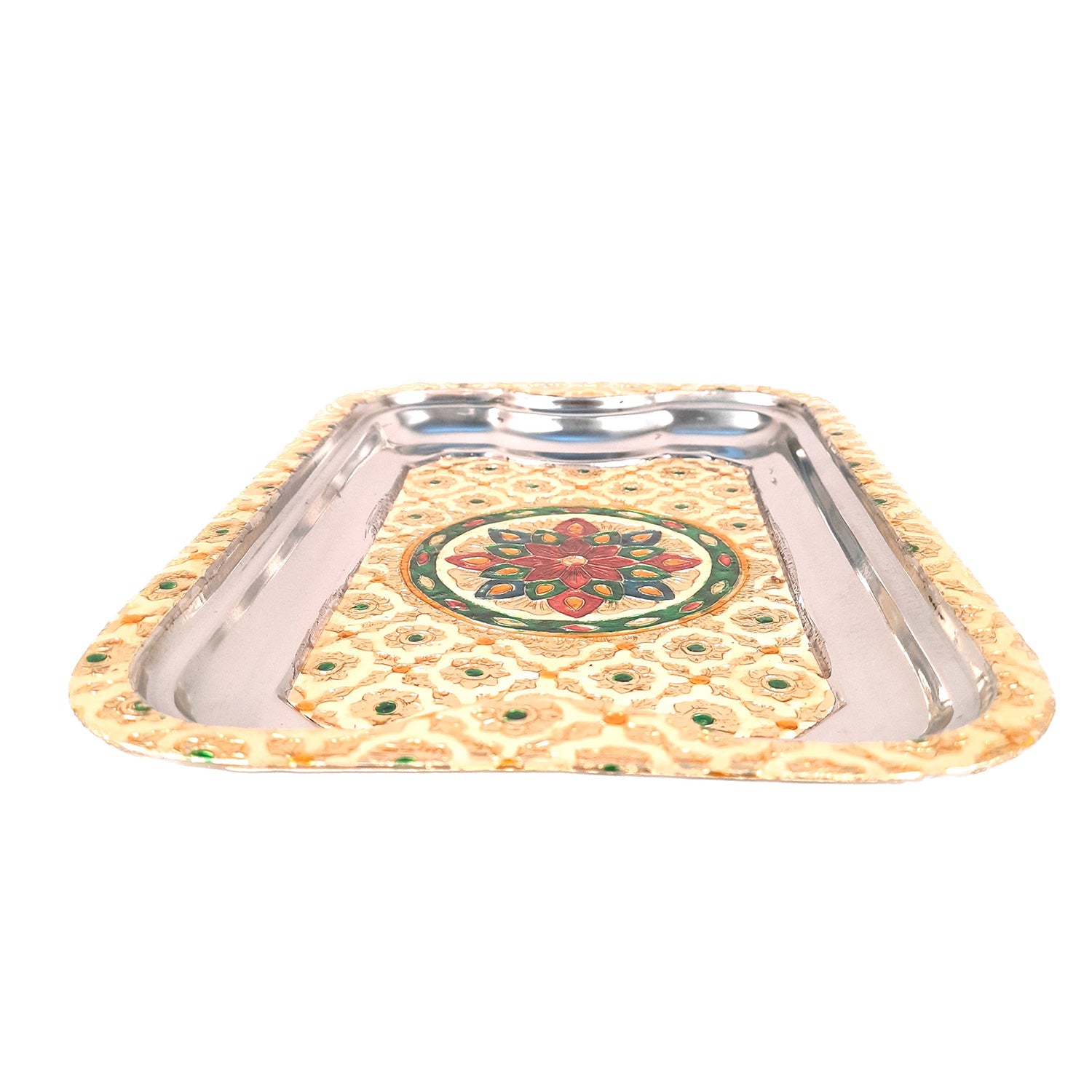 Serving Tray | Tea & Snacks Serving Platter | Rectangular Steel Tray - for Home, Dining Table, Kitchen Decor | Wedding & Housewarming Gift - 12 Inch - Apkamart