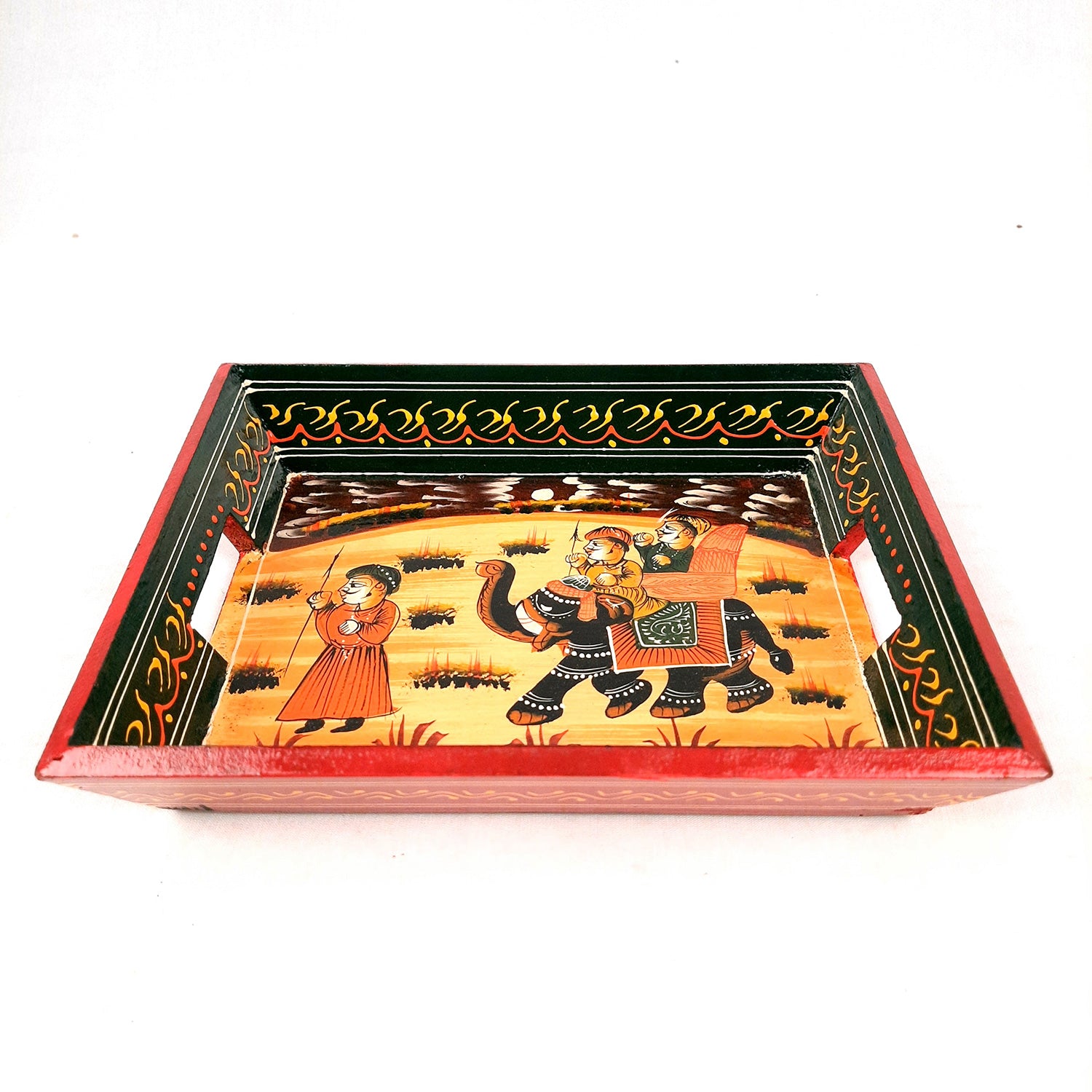 Wooden Serving Tray | Tea & Snacks Serving Platter For Home, Dining Table, Kitchen Decor | Wedding & Housewarming Gift - 10 Inch - Apkamart