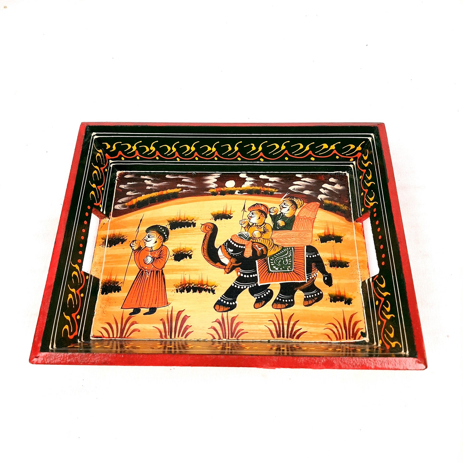 Wooden Serving Tray | Tea & Snacks Serving Platter For Home, Dining Table, Kitchen Decor | Wedding & Housewarming Gift - 10 Inch - Apkamart