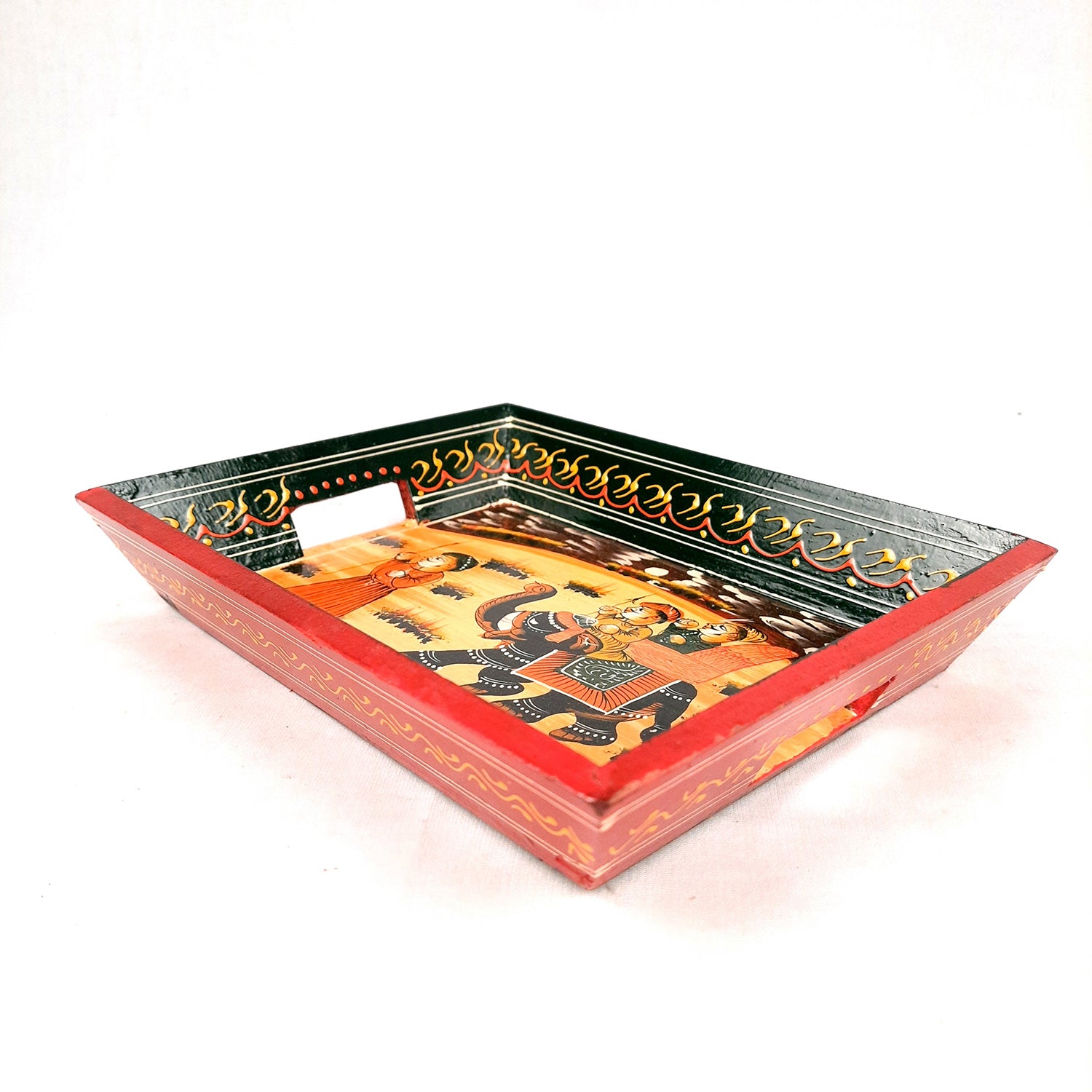 Wooden Serving Tray | Tea & Snacks Serving Platter For Home, Dining Table, Kitchen Decor | Wedding & Housewarming Gift - 10 Inch - Apkamart