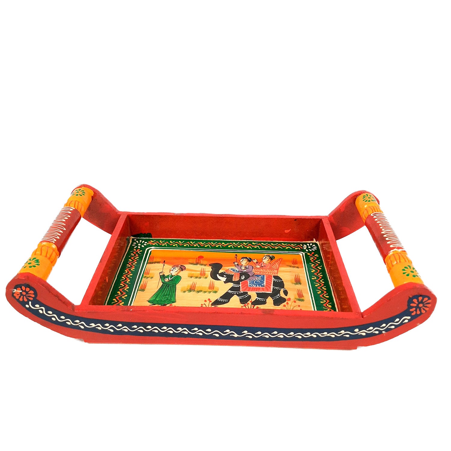 Serving Tray | Tea & Snacks Serving Platter Wooden | Tray With Handles - for Home, Dining Table, Kitchen Decor, Restaurants, Office, Cafe & Gifts - 13 Inch - Apkamart