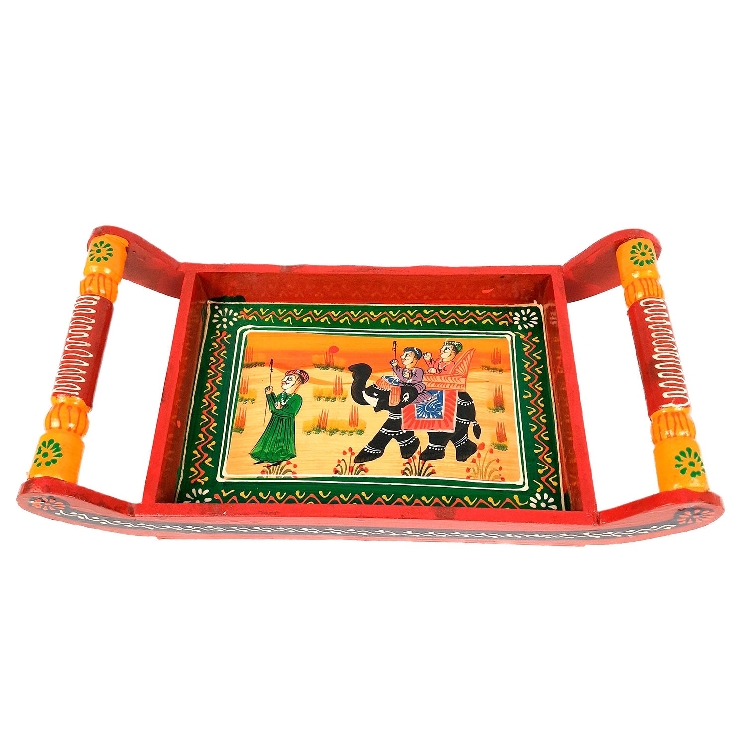 Serving Tray | Tea & Snacks Serving Platter Wooden | Tray With Handles - for Home, Dining Table, Kitchen Decor, Restaurants, Office, Cafe & Gifts - 13 Inch - Apkamart