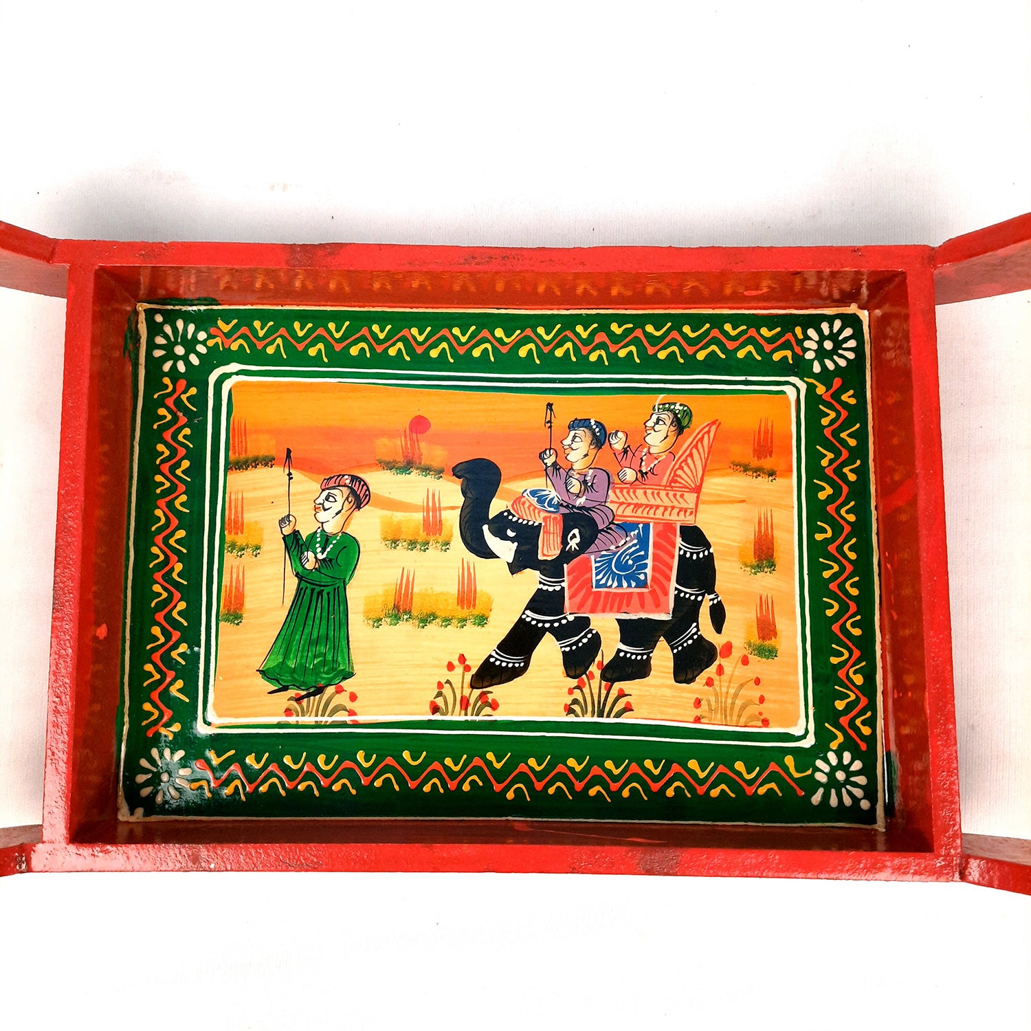 Serving Tray | Tea & Snacks Serving Platter Wooden | Tray With Handles - for Home, Dining Table, Kitchen Decor, Restaurants, Office, Cafe & Gifts - 13 Inch - Apkamart