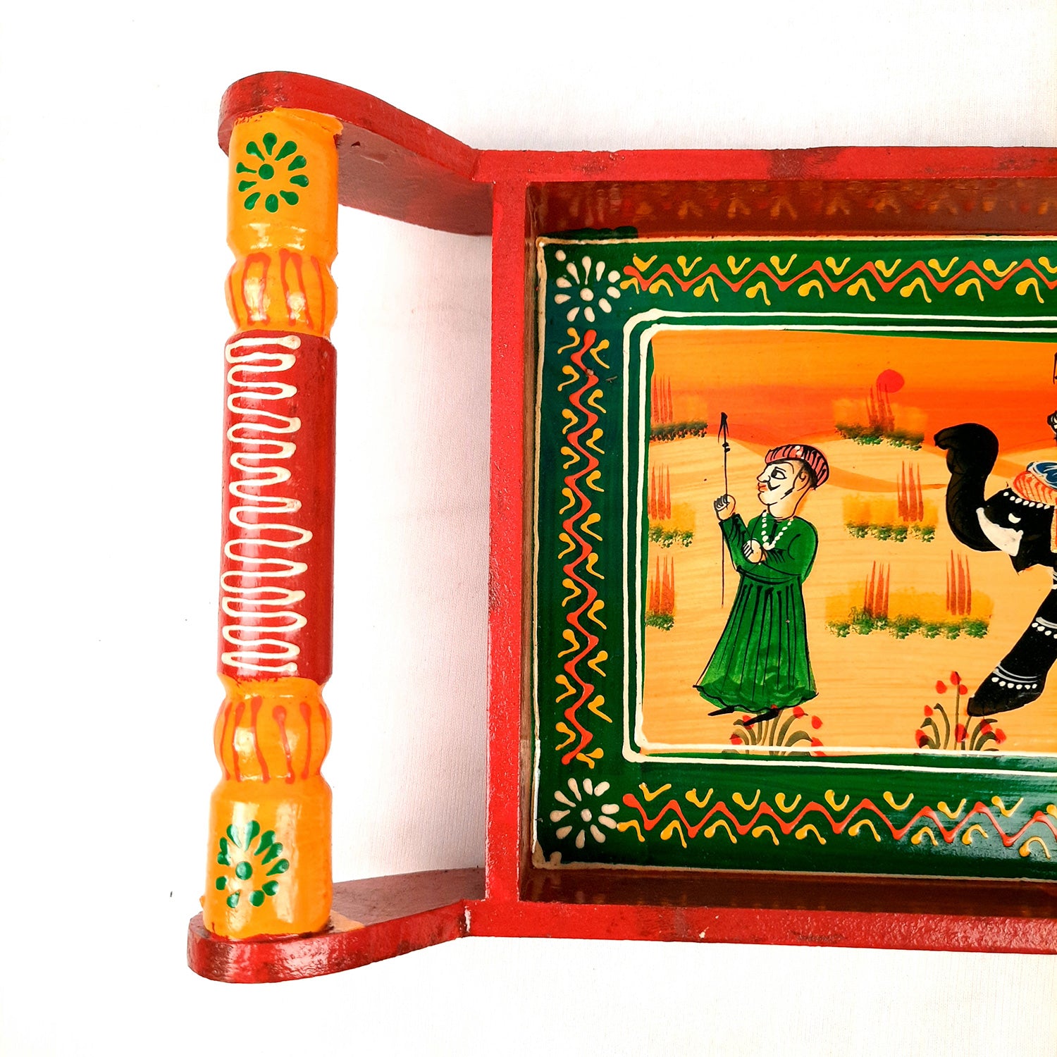 Serving Tray | Tea & Snacks Serving Platter Wooden | Tray With Handles - for Home, Dining Table, Kitchen Decor, Restaurants, Office, Cafe & Gifts - 13 Inch - Apkamart