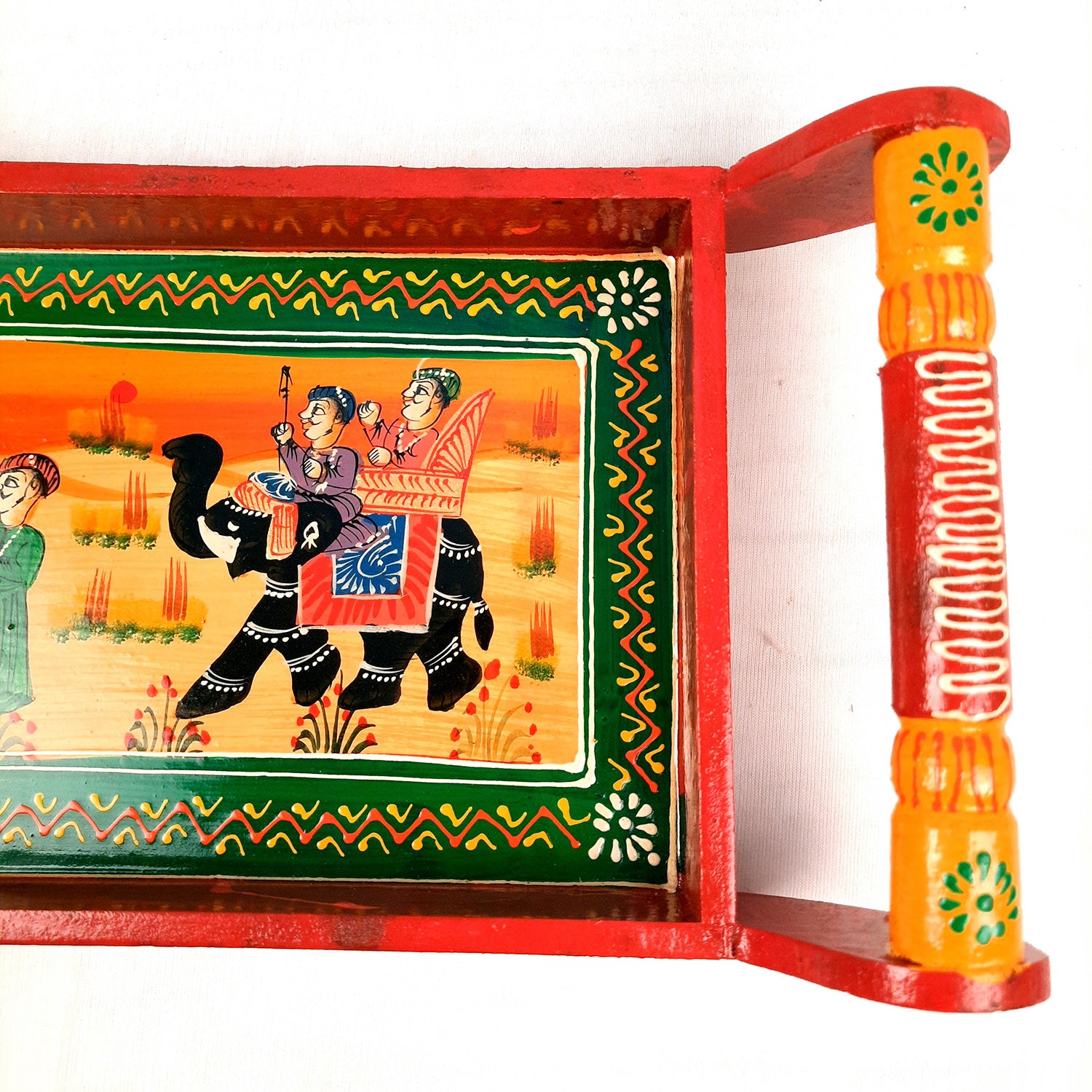 Serving Tray | Tea & Snacks Serving Platter Wooden | Tray With Handles - for Home, Dining Table, Kitchen Decor, Restaurants, Office, Cafe & Gifts - 13 Inch - Apkamart