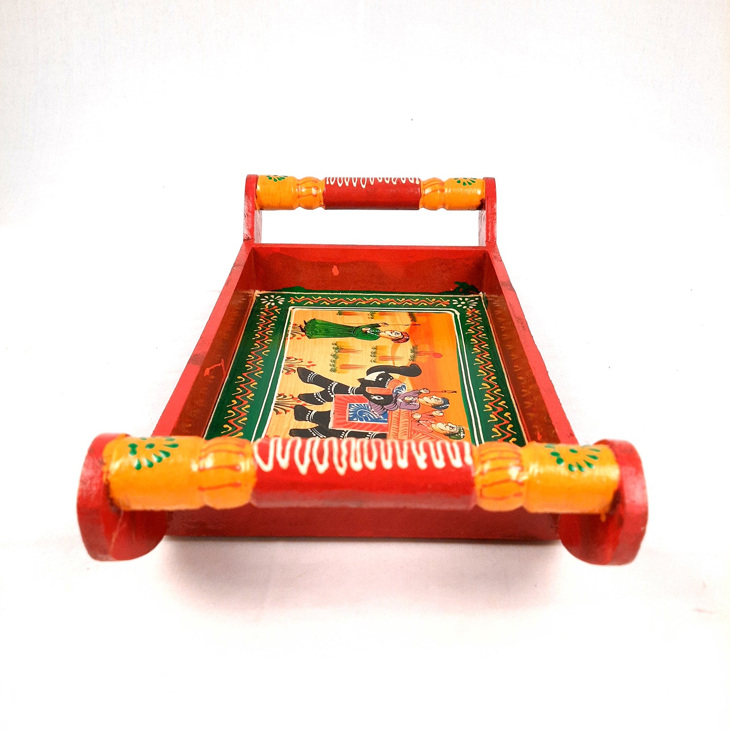 Serving Tray | Tea & Snacks Serving Platter Wooden | Tray With Handles - for Home, Dining Table, Kitchen Decor, Restaurants, Office, Cafe & Gifts - 13 Inch - Apkamart