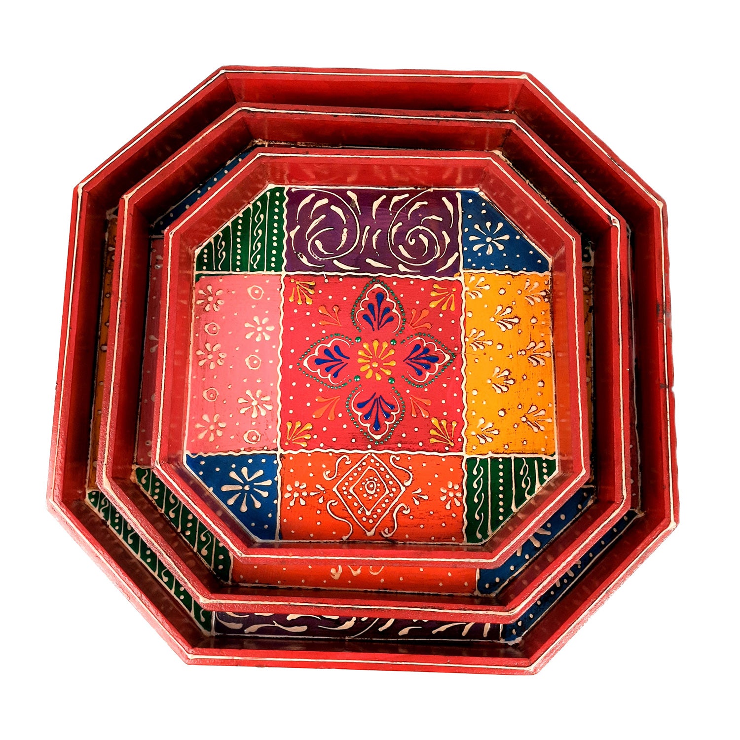 Serving Tray Wooden | Tea & Snacks Serving Platter - for Home, Dining Table, Kitchen Decor | Wedding & Housewarming Gift (Set of 3)- Apkamart