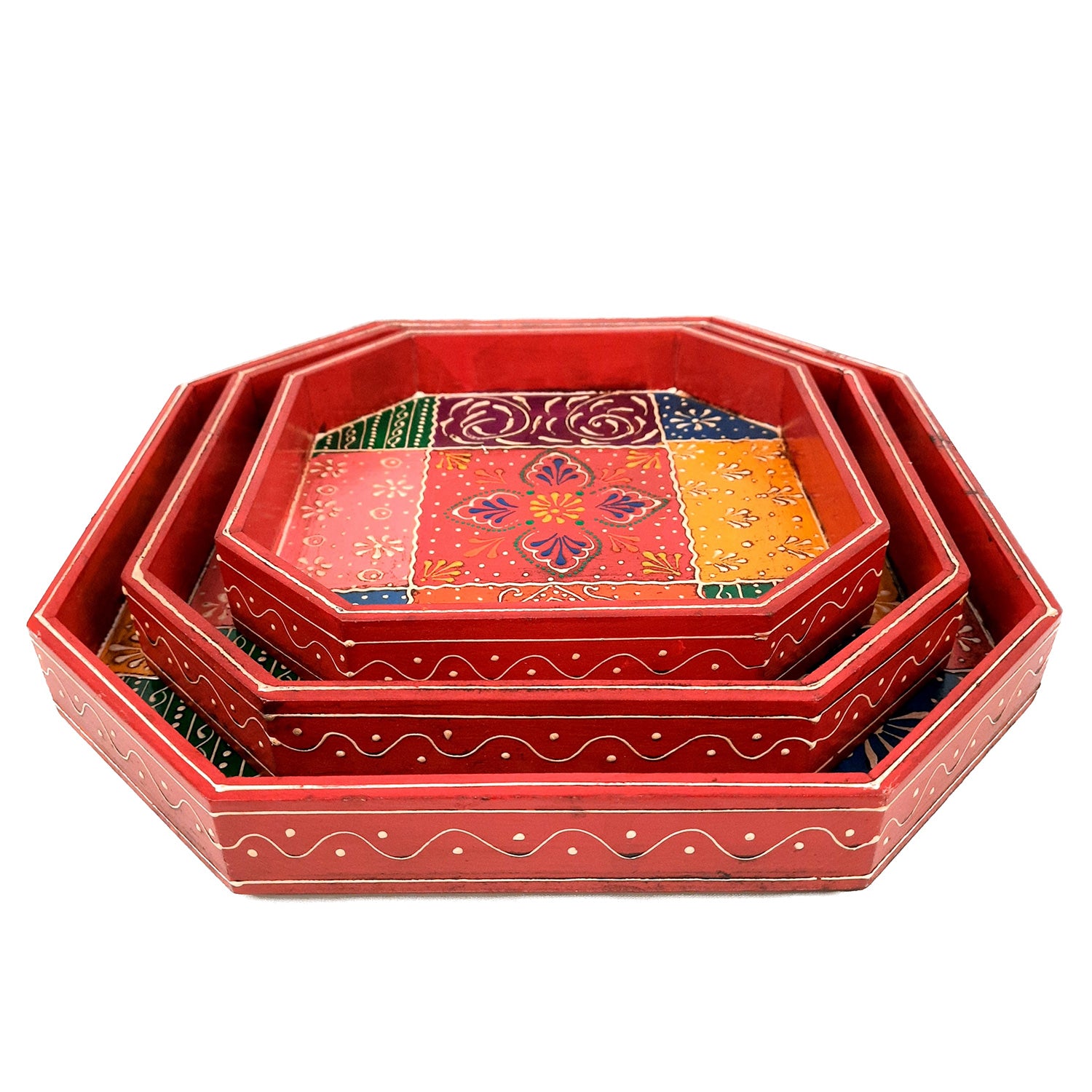 Serving Tray Wooden | Tea & Snacks Serving Platter - for Home, Dining Table, Kitchen Decor | Wedding & Housewarming Gift (Set of 3)- Apkamart