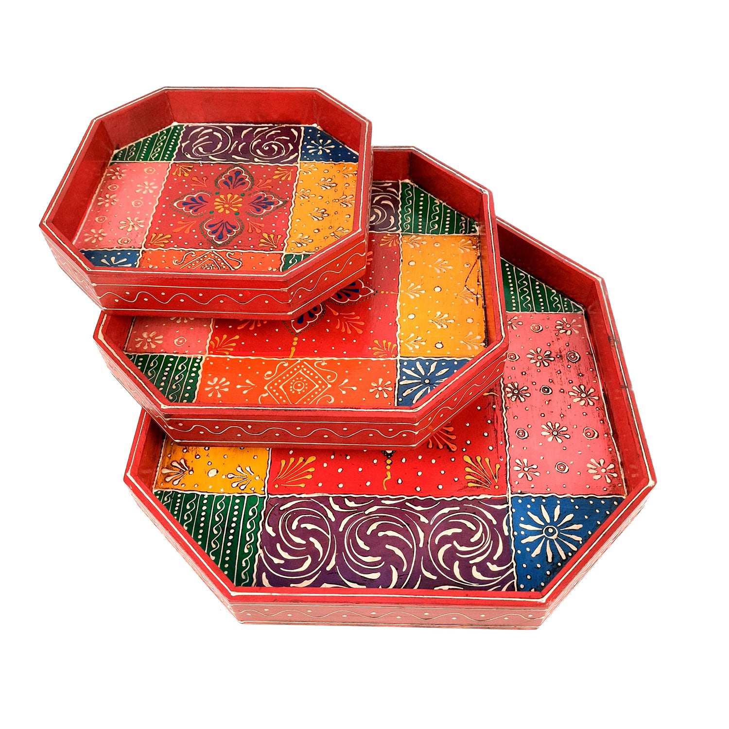 Serving Tray Wooden | Tea & Snacks Serving Platter - for Home, Dining Table, Kitchen Decor | Wedding & Housewarming Gift (Set of 3)- Apkamart