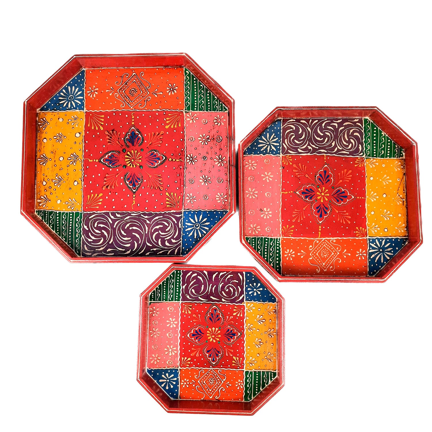 Serving Tray Wooden | Tea & Snacks Serving Platter - for Home, Dining Table, Kitchen Decor | Wedding & Housewarming Gift (Set of 3)- Apkamart