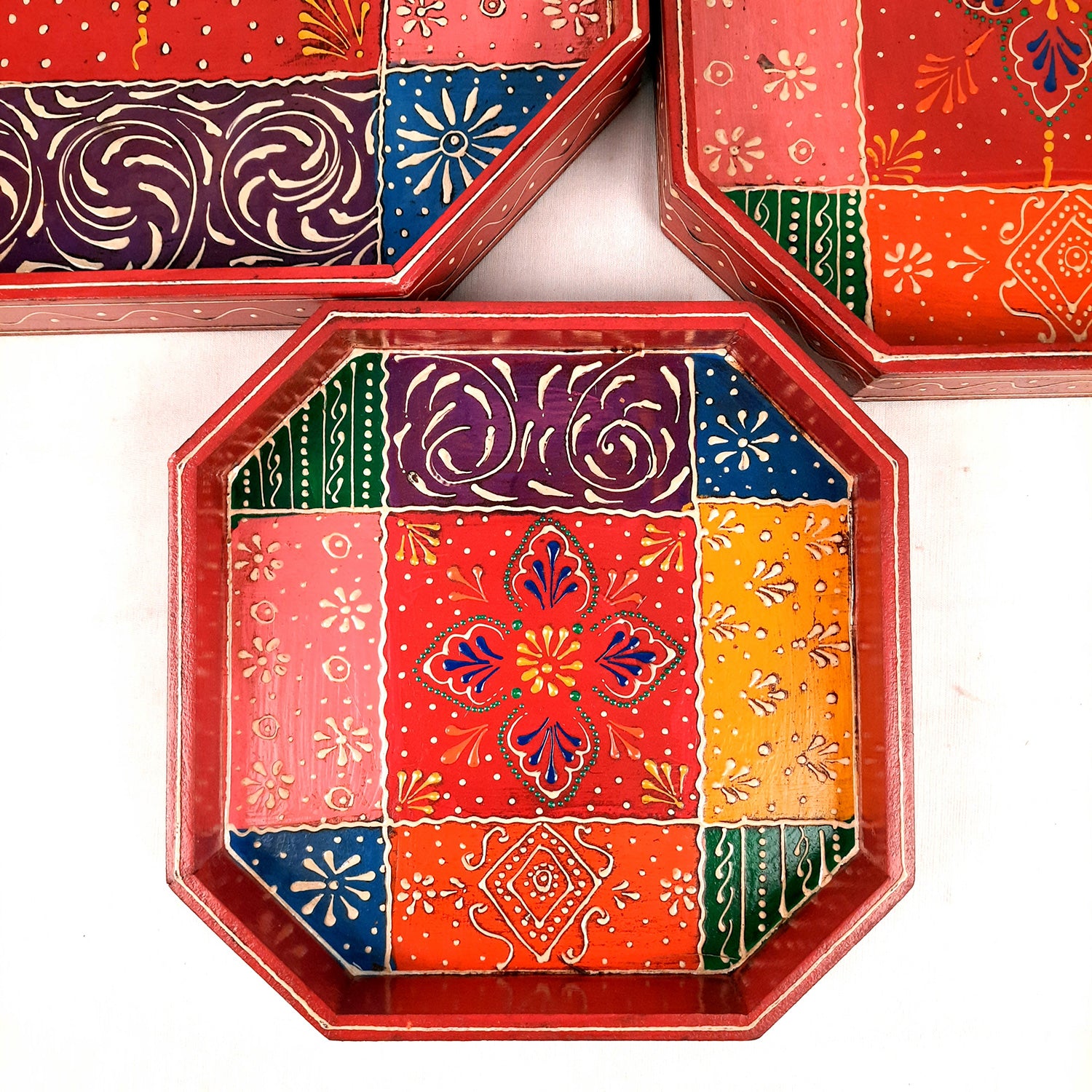 Serving Tray Wooden | Tea & Snacks Serving Platter - for Home, Dining Table, Kitchen Decor | Wedding & Housewarming Gift (Set of 3)- Apkamart