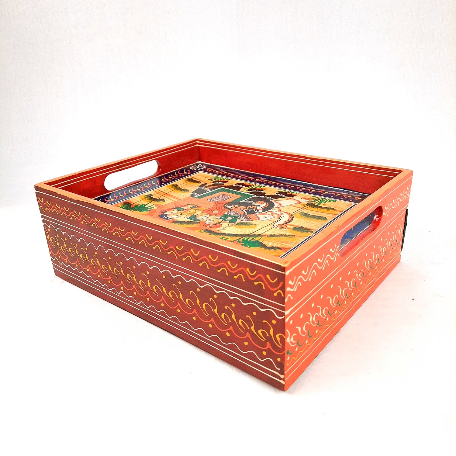 Serving Tray Wooden With Drawer | Tray Cum Organizer for Keeping Tea/ Sugar/ Coffee Sachet & Cutlery - for Home, Dining Table, Kitchen Decor, Restaurant, Office, Cafe - 12 Inch - Apkamart