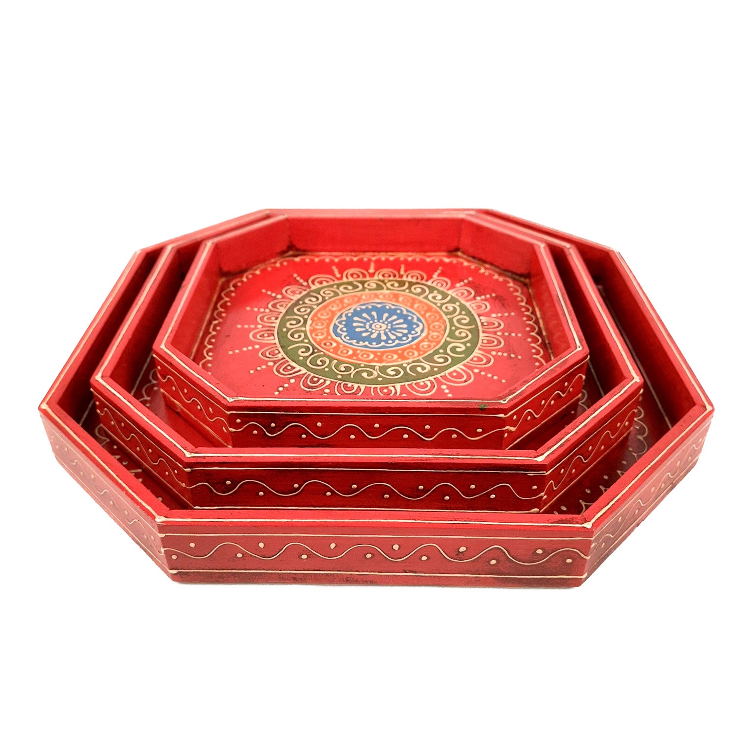 Wooden Serving Tray Set | Tea & Snacks Serving Platter - For Home, Dining Table, Kitchen Decor | Wedding & Housewarming Gift (Combo of 3) - Apkamart #Style_Design 2