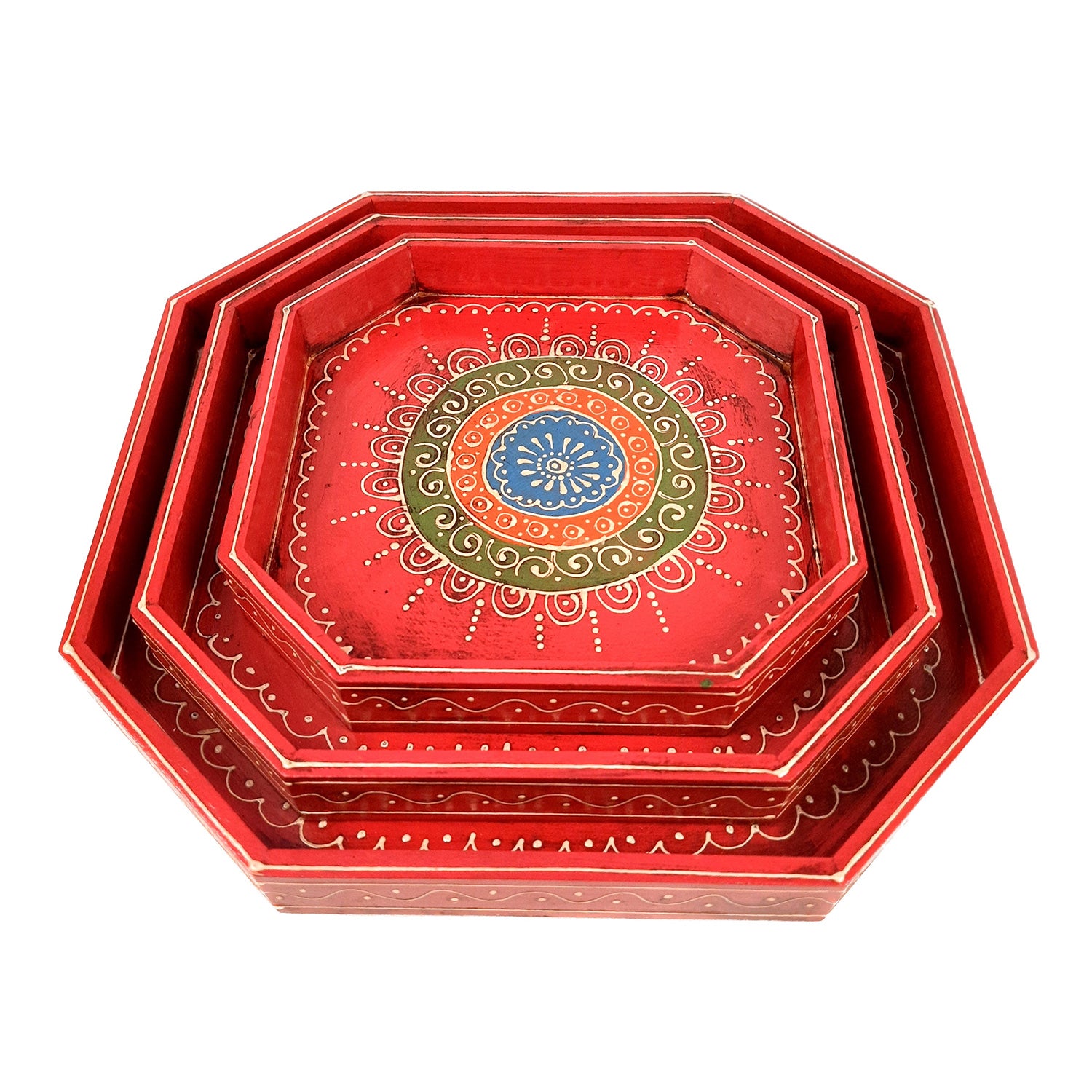 Wooden Serving Tray Set | Tea & Snacks Serving Platter - For Home, Dining Table, Kitchen Decor | Wedding & Housewarming Gift (Combo of 3) - Apkamart #Style_Design 2