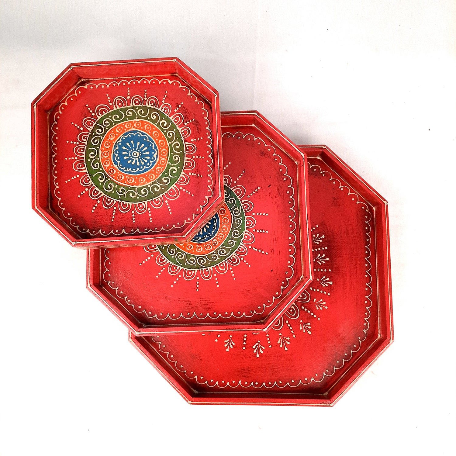 Wooden Serving Tray Set | Tea & Snacks Serving Platter - For Home, Dining Table, Kitchen Decor | Wedding & Housewarming Gift (Combo of 3) - Apkamart #Style_Design 2