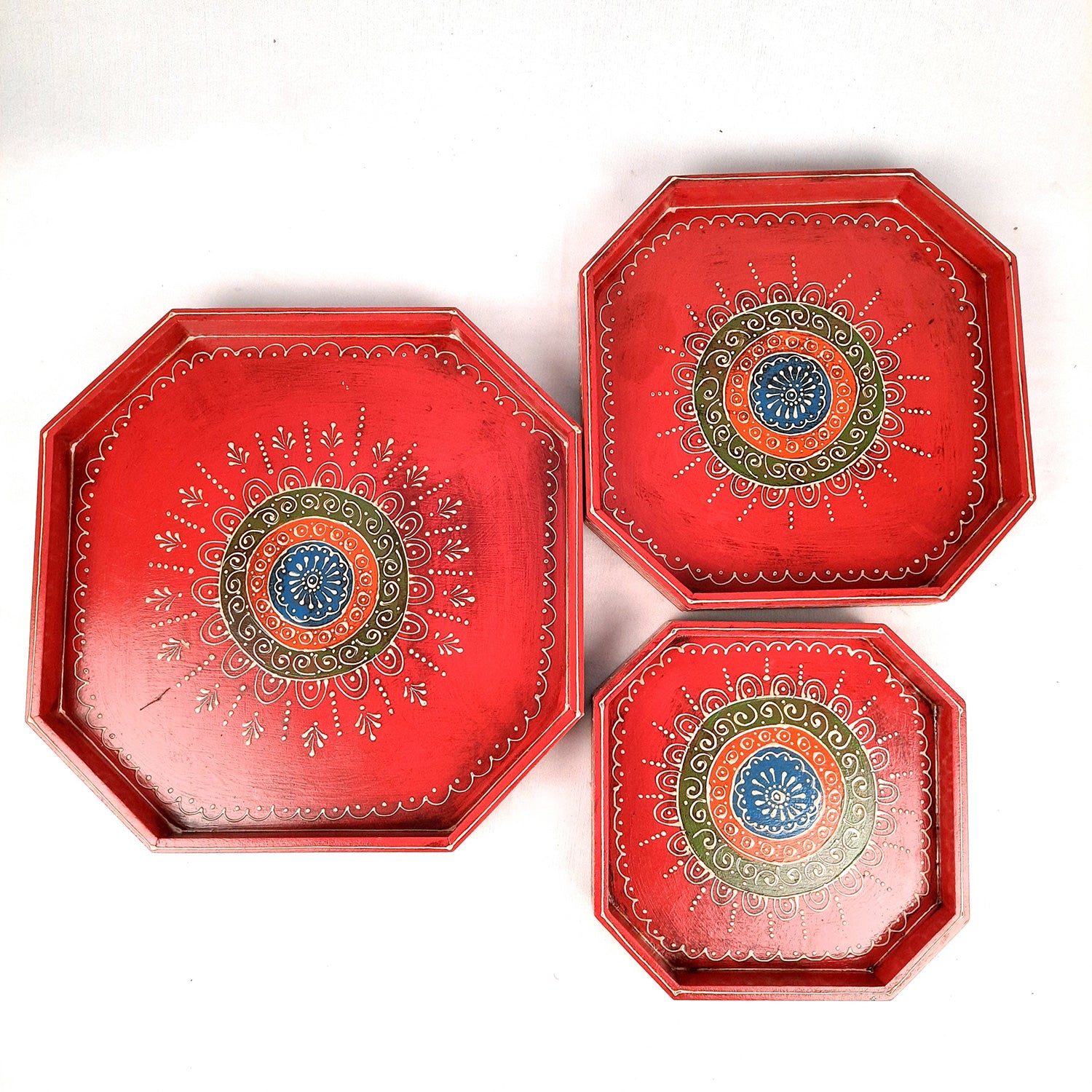 Wooden Serving Tray Set | Tea & Snacks Serving Platter - For Home, Dining Table, Kitchen Decor | Wedding & Housewarming Gift (Combo of 3) - Apkamart #Style_Design 2