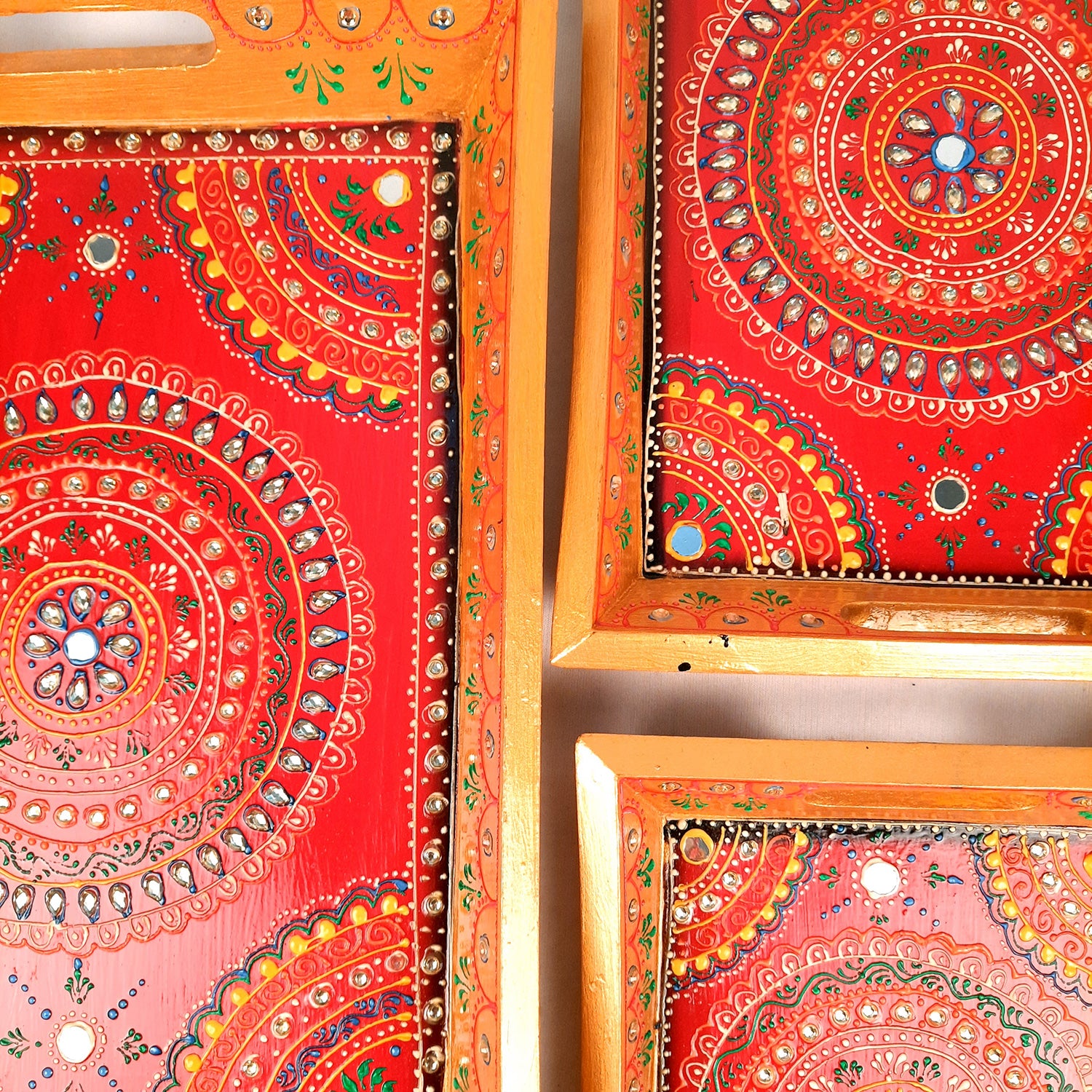 Wooden Serving Tray Set of 3 | Tea & Snacks Serving Platter - For Home, Dining Table, Kitchen Decor | Wedding & Housewarming Gift - Apkamart