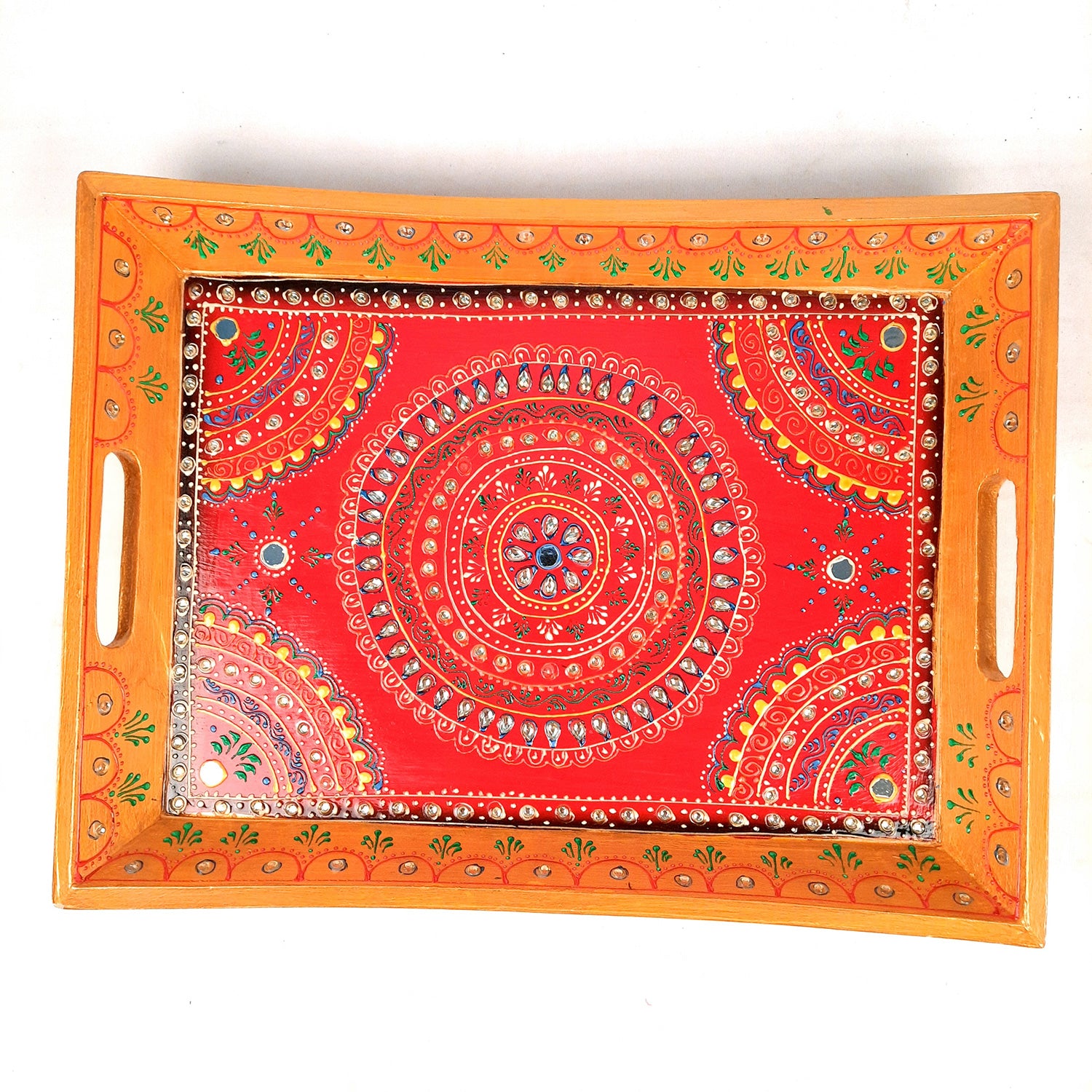 Wooden Serving Tray Set of 3 | Tea & Snacks Serving Platter - For Home, Dining Table, Kitchen Decor | Wedding & Housewarming Gift - Apkamart