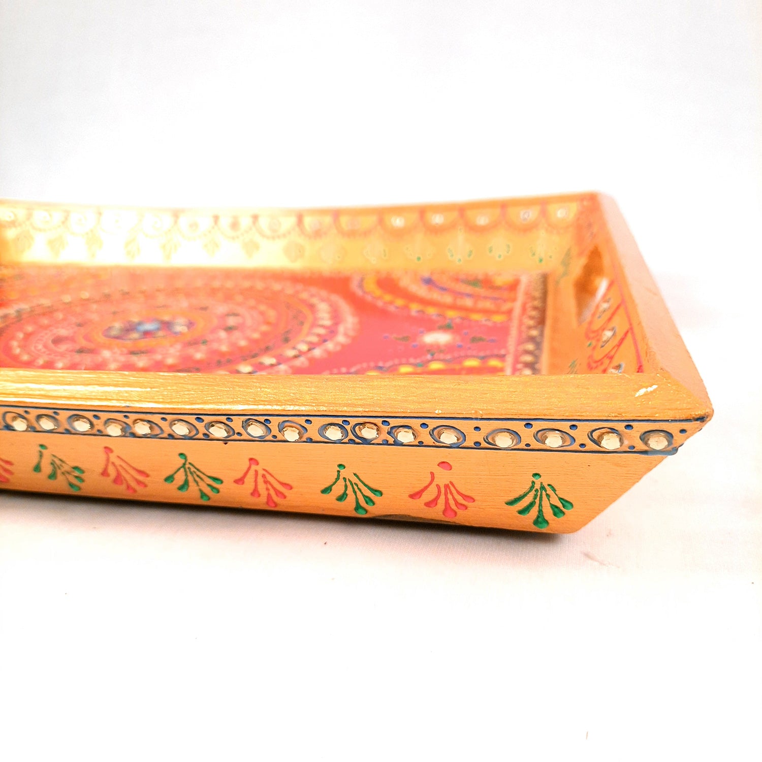 Wooden Serving Tray Set of 3 | Tea & Snacks Serving Platter - For Home, Dining Table, Kitchen Decor | Wedding & Housewarming Gift - Apkamart