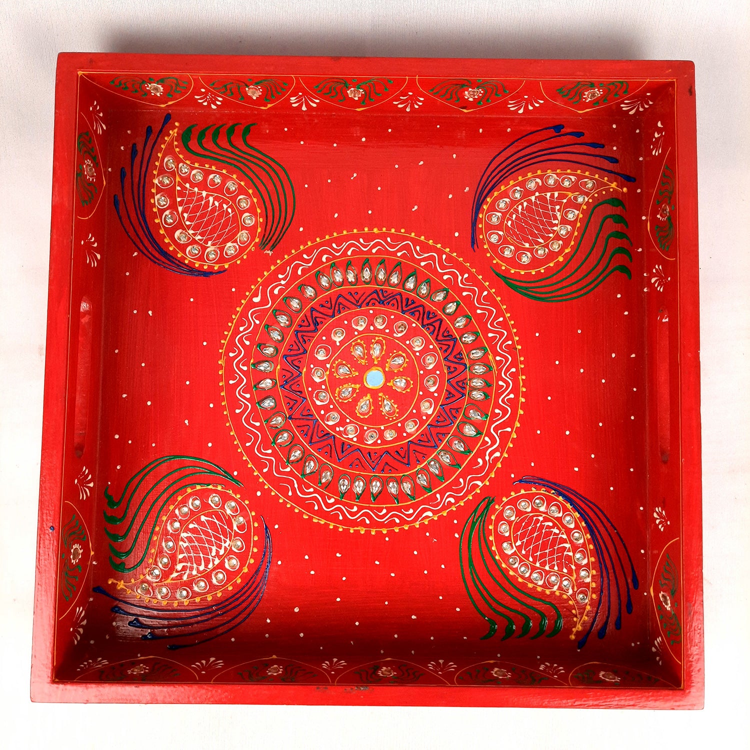 Serving Tray Wooden With Four Steel Bowls & Lid | Snack & Dry Fruit Serving Tray - For Home, Dining Table, Kitchen Decor | Wedding & Housewarming Gift - Apkamart