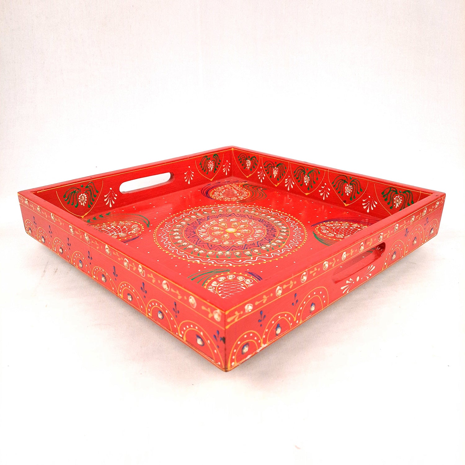 Serving Tray Wooden With Four Steel Bowls & Lid | Snack & Dry Fruit Serving Tray - For Home, Dining Table, Kitchen Decor | Wedding & Housewarming Gift - Apkamart