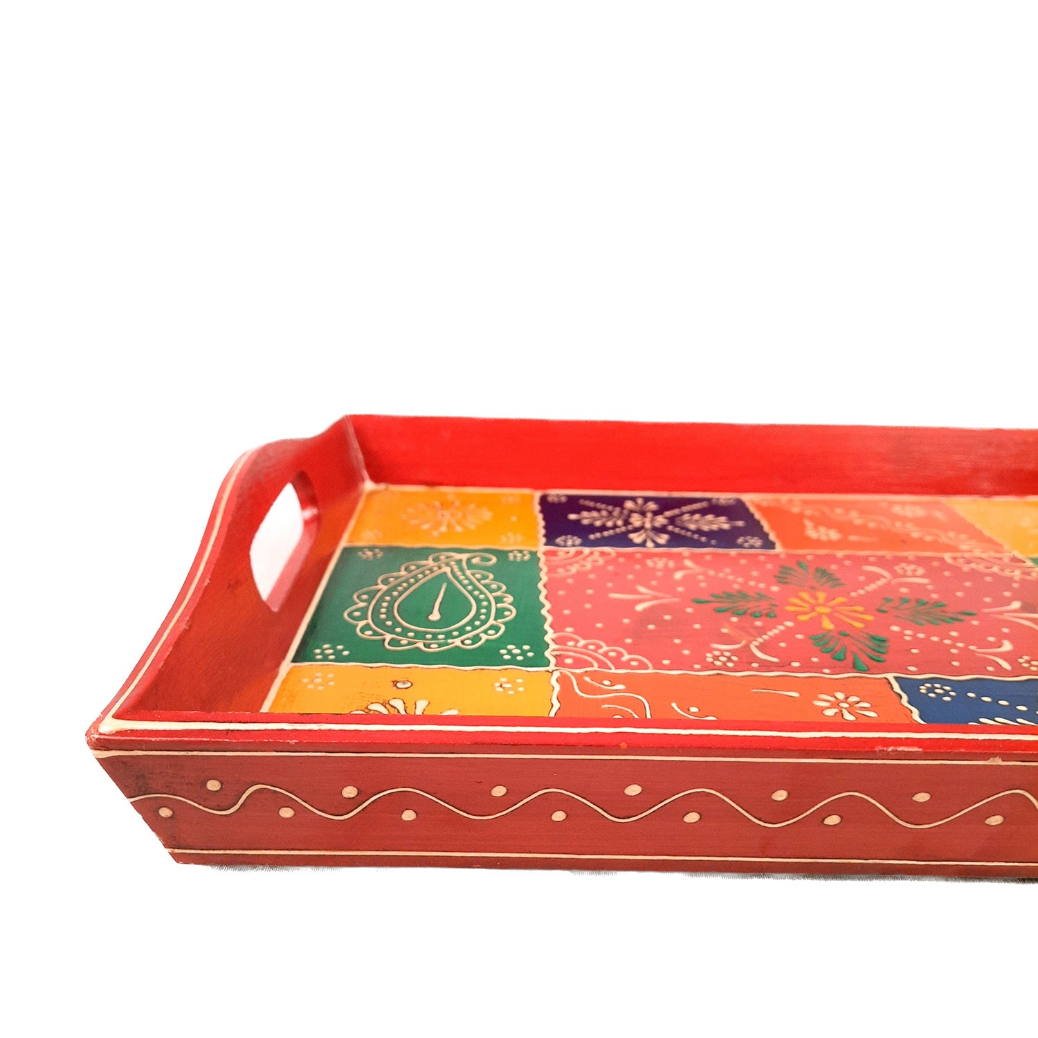 Serving Tray Wooden | Tea & Snacks Serving Platter - for Home, Dining Table, Kitchen Decor & Gift - 14 Inch - Apkamart