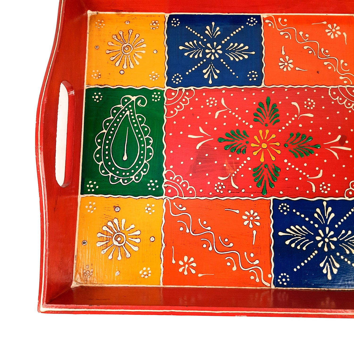 Serving Tray Wooden | Tea & Snacks Serving Platter - for Home, Dining Table, Kitchen Decor & Gift - 14 Inch - Apkamart