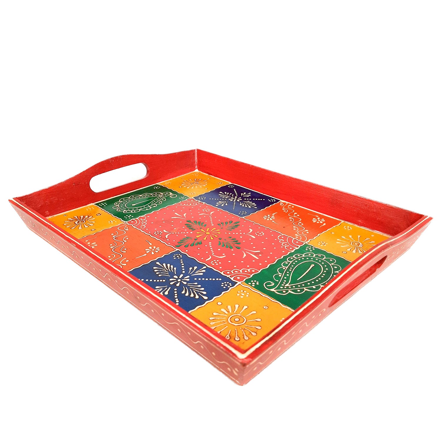 Serving Tray Wooden | Tea & Snacks Serving Platter - for Home, Dining Table, Kitchen Decor & Gift - 14 Inch - Apkamart