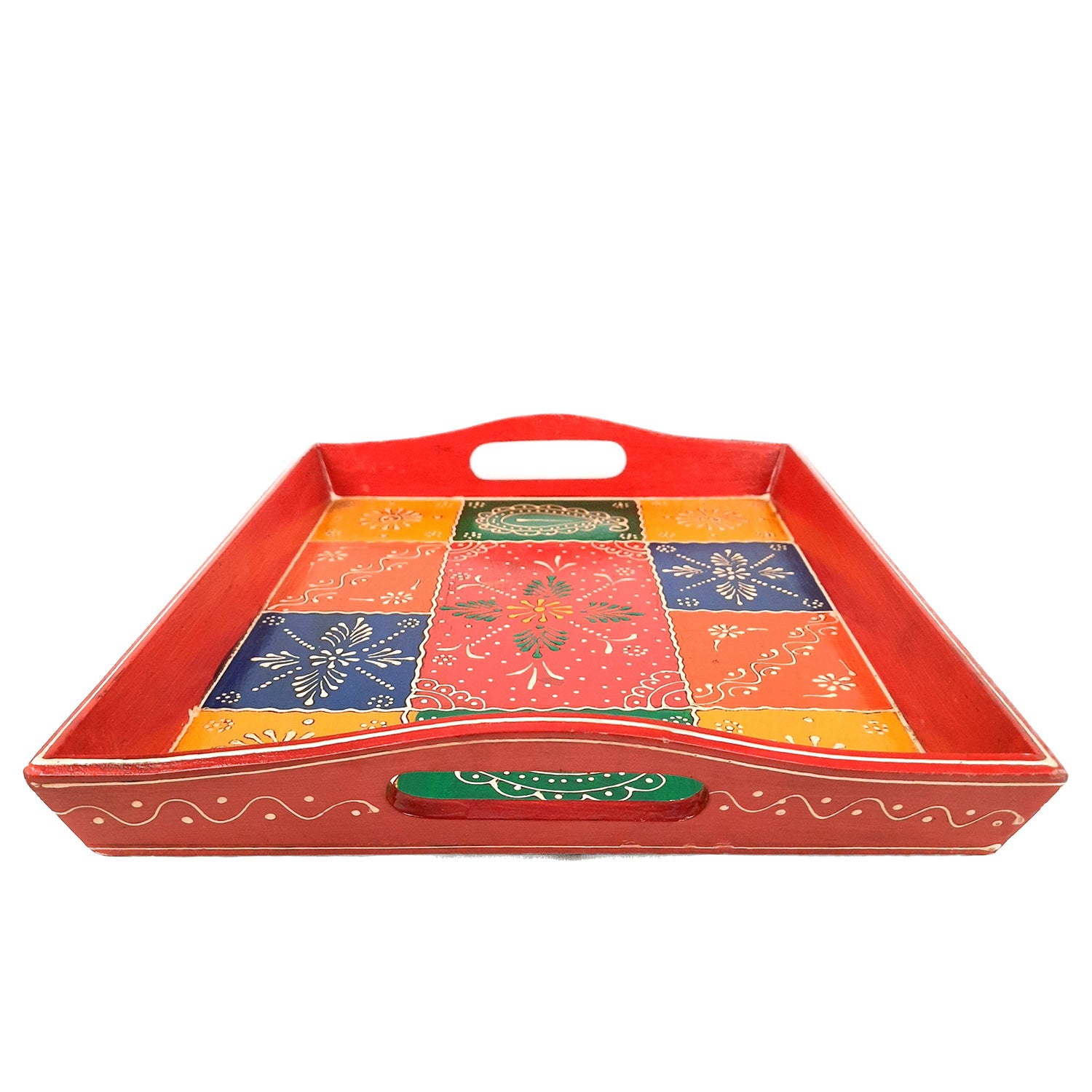 Serving Tray Wooden | Tea & Snacks Serving Platter - for Home, Dining Table, Kitchen Decor & Gift - 14 Inch - Apkamart