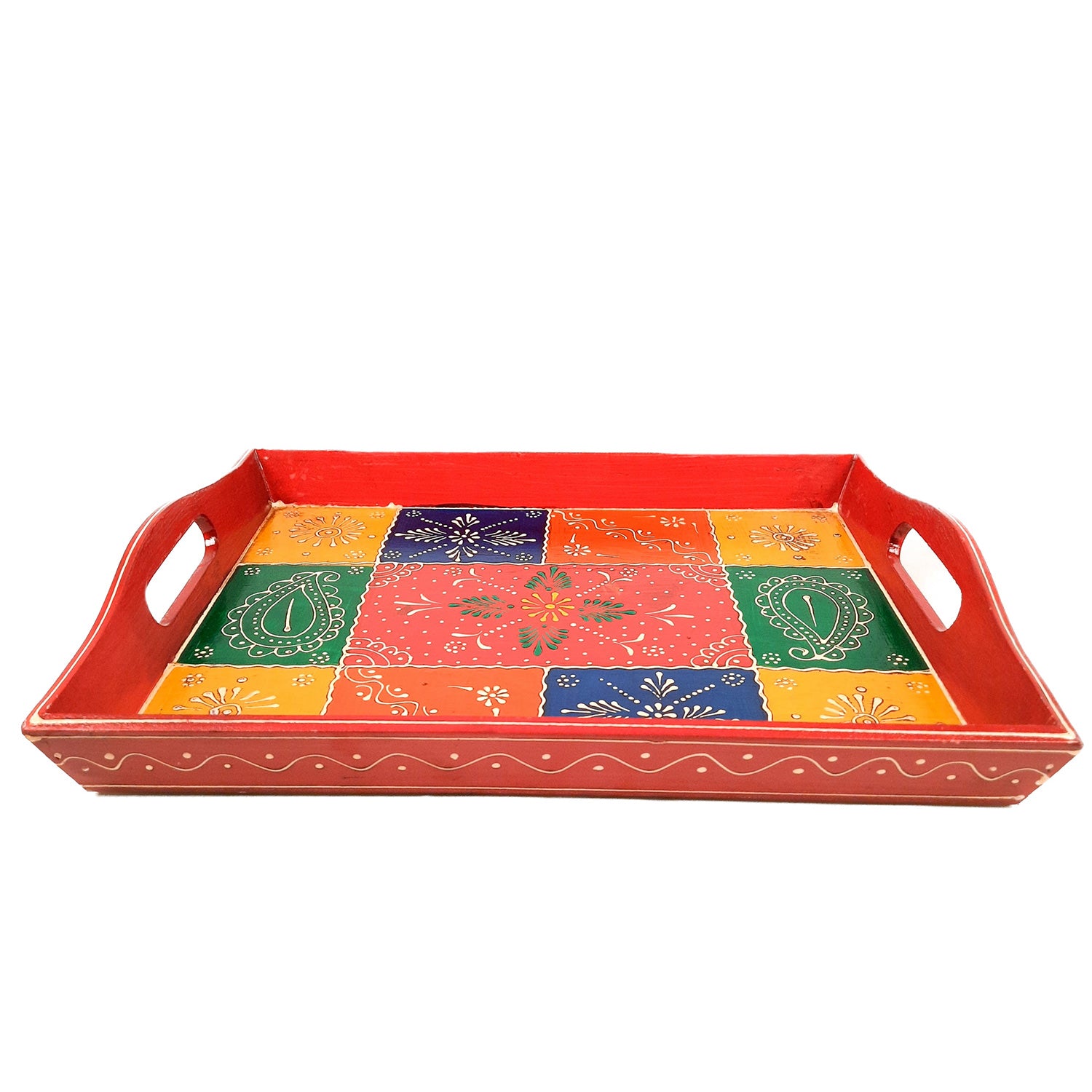Serving Tray Wooden | Tea & Snacks Serving Platter - for Home, Dining Table, Kitchen Decor & Gift - 14 Inch - Apkamart