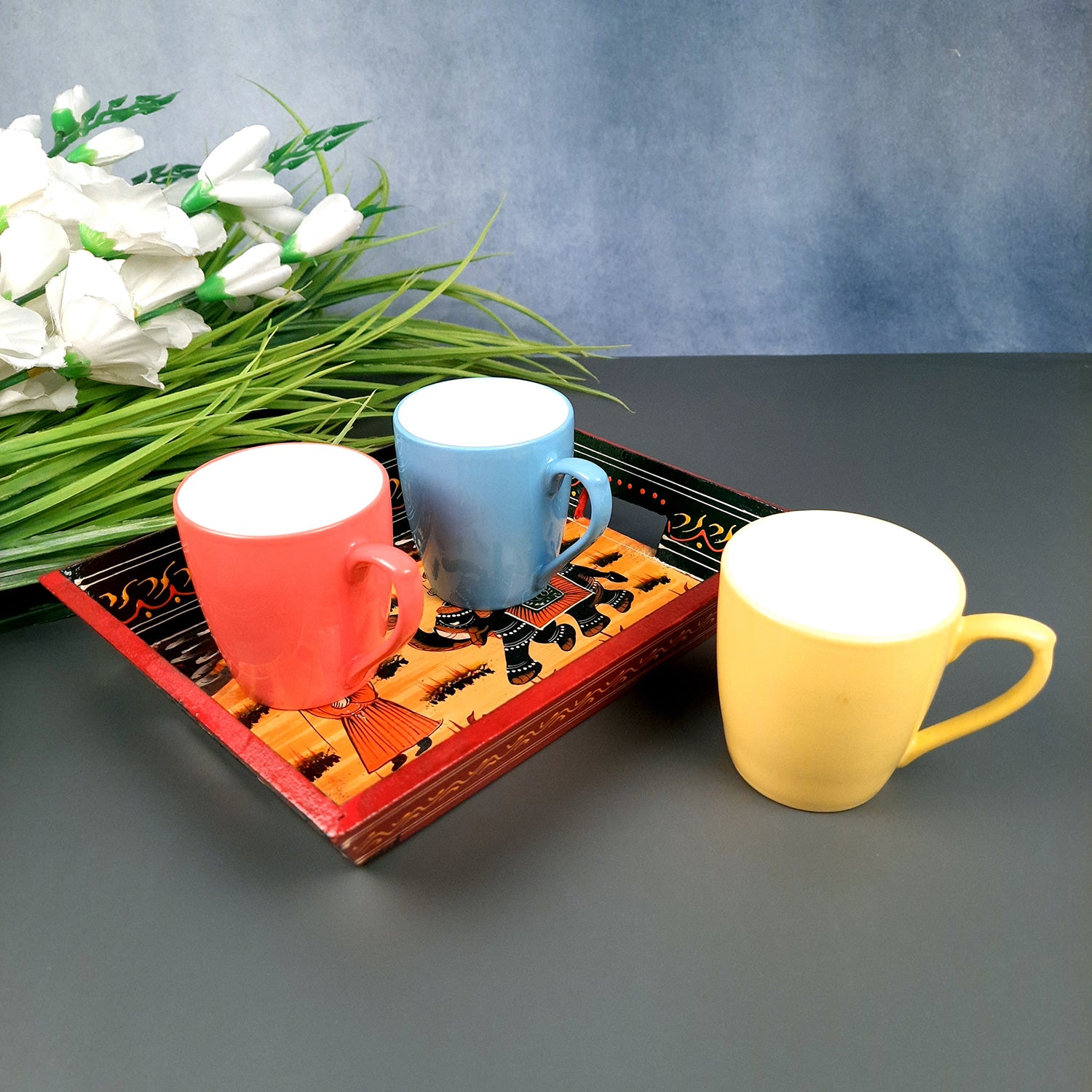 Wooden Serving Tray | Tea & Snacks Serving Platter For Home, Dining Table, Kitchen Decor | Wedding & Housewarming Gift - 10 Inch - Apkamart
