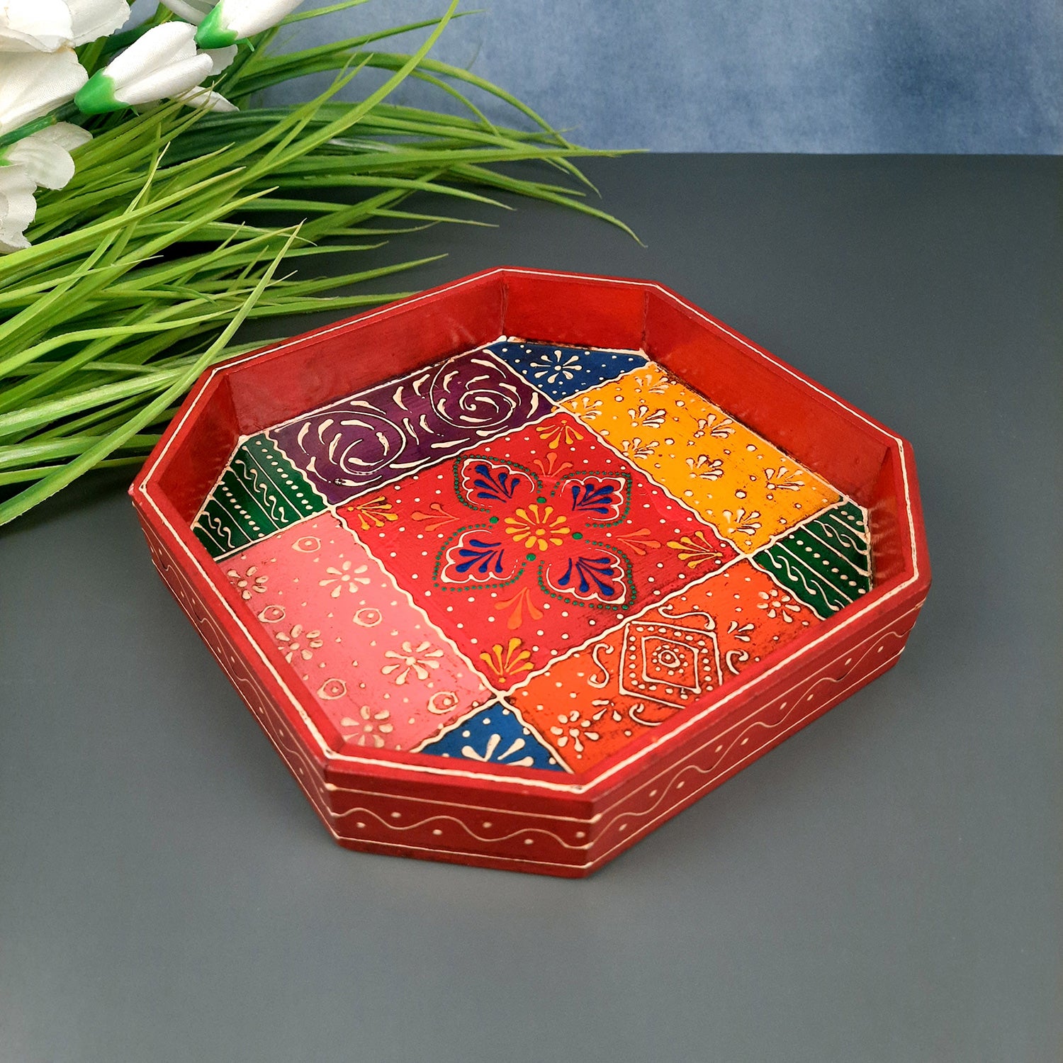 Serving Tray Wooden | Tea & Snacks Serving Platter - for Home, Dining Table, Kitchen Decor | Wedding & Housewarming Gift (Set of 3)- Apkamart