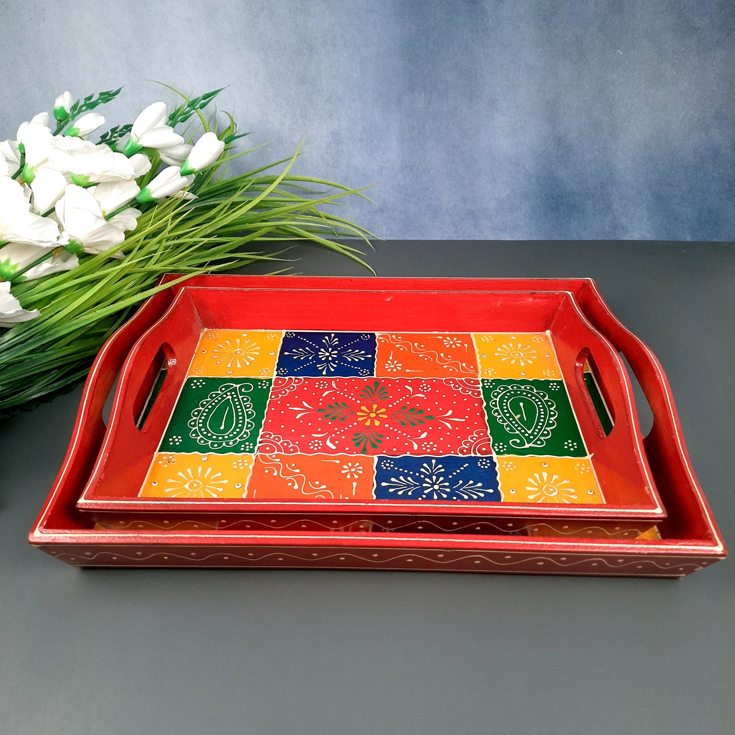 Decorative Serving Tray | Tray for office & Home - Set of 2- Apkamart